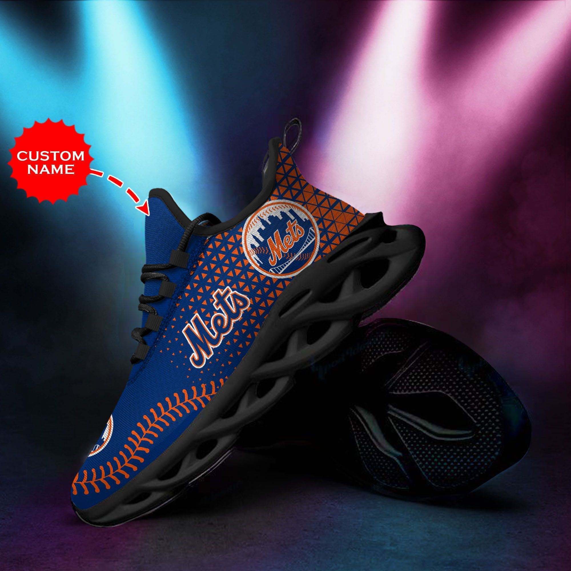 New York Mets Custom Personalized Max Soul Sneakers Shoes - Famjoys New York Mets Custom Personalized Max Soul Sneakers Shoes - Famjoys