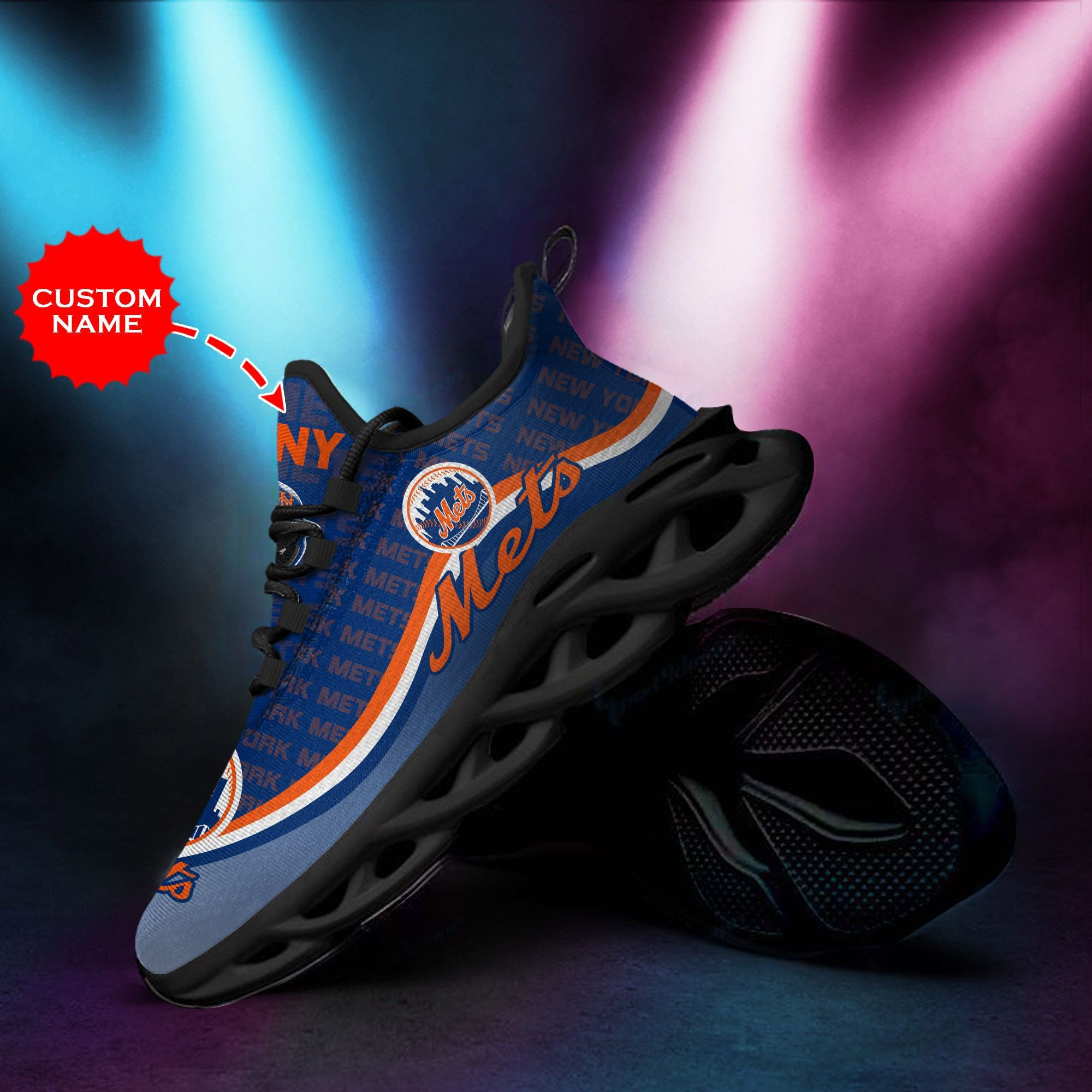 New York Mets Custom Personalized Max Soul Sneakers Shoes - Famjoys New York Mets Custom Personalized Max Soul Sneakers Shoes - Famjoys