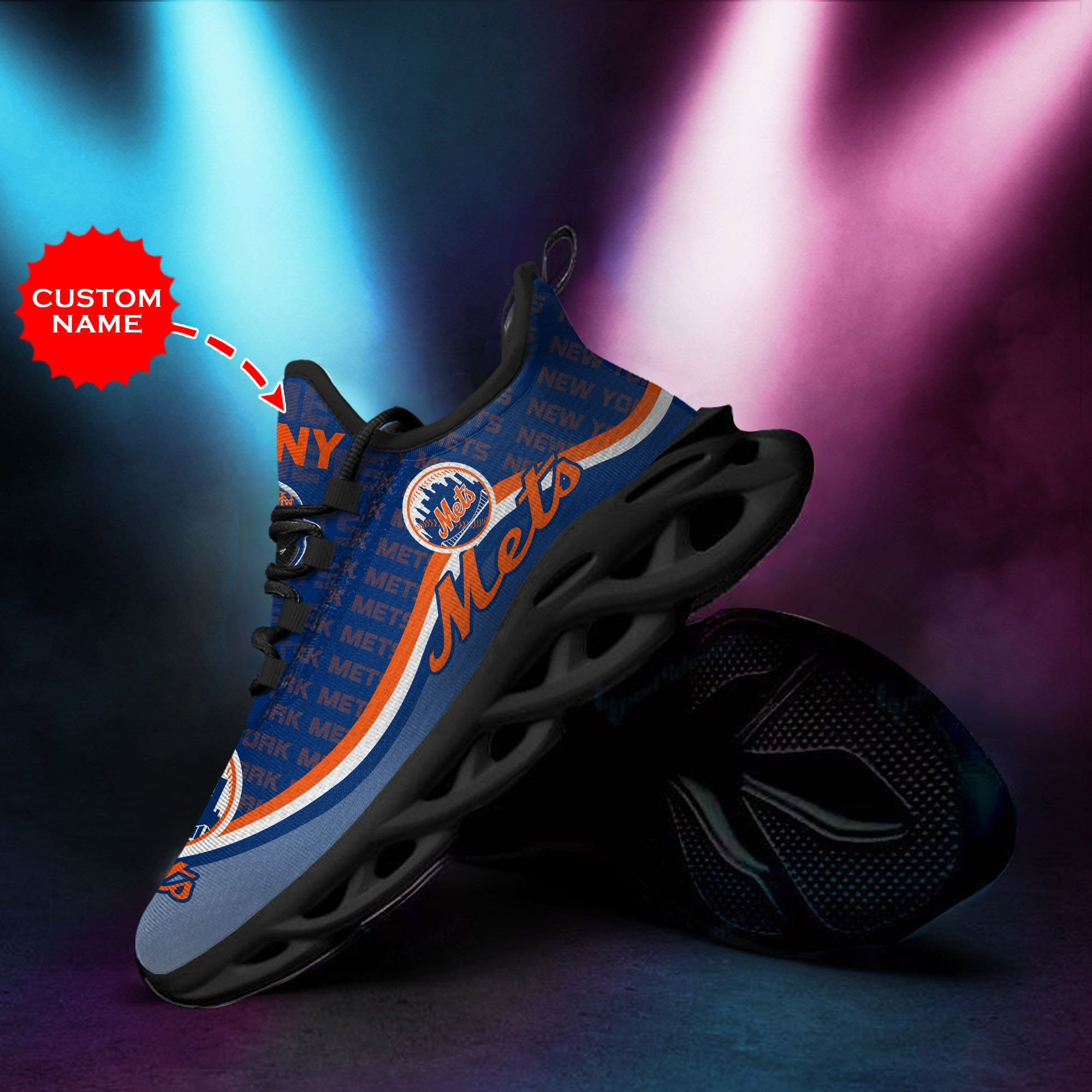 New York Mets Custom Personalized Max Soul Sneakers Shoes - Famjoys New York Mets Custom Personalized Max Soul Sneakers Shoes - Famjoys