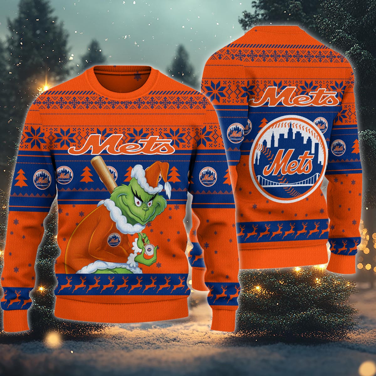 New York Mets Grinch Christmas Ugly Sweater - Famjoys New York Mets Grinch Christmas Ugly Sweater - Famjoys
