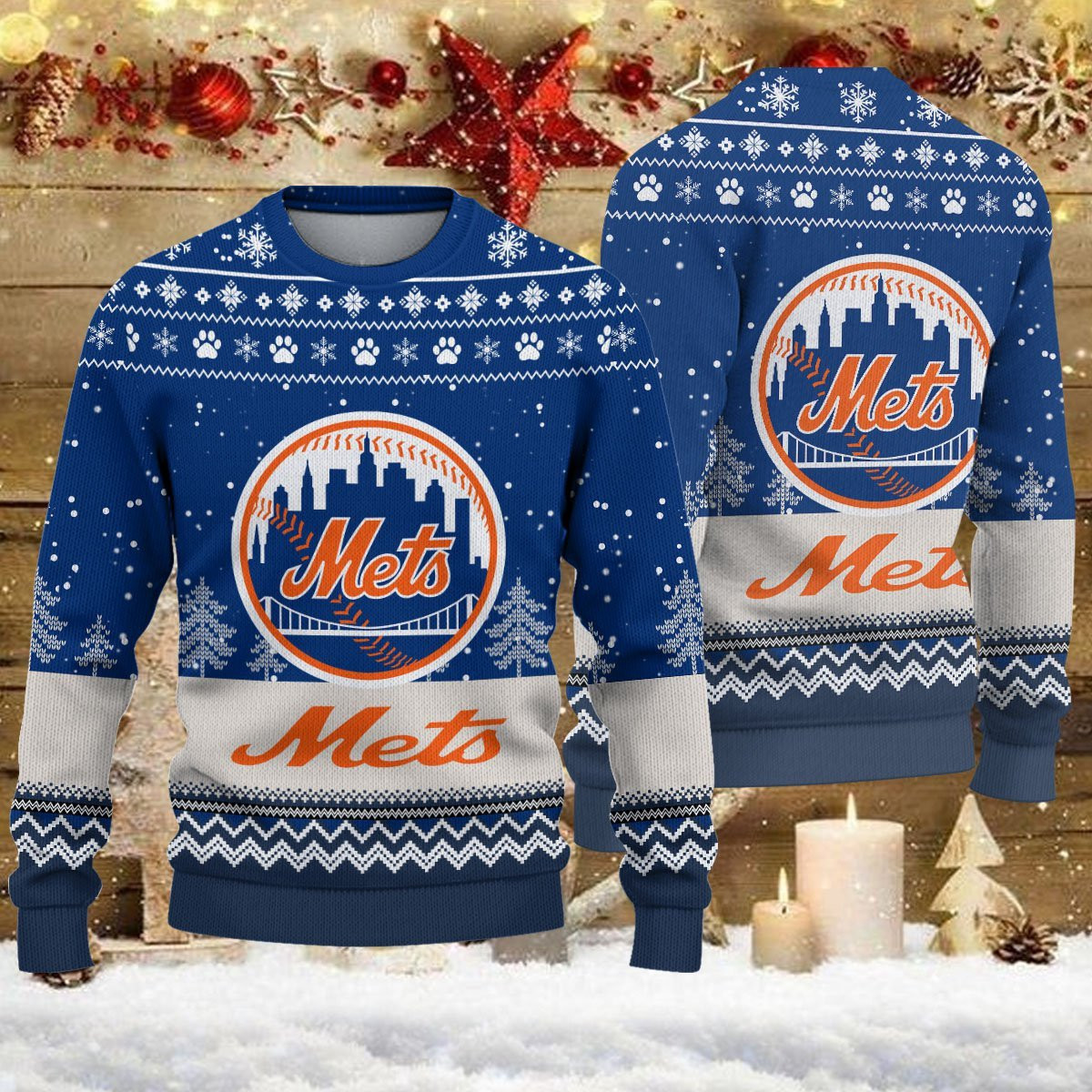 New York Mets Logo Christmas Wool Sweater - Famjoys New York Mets Logo Christmas Wool Sweater - Famjoys