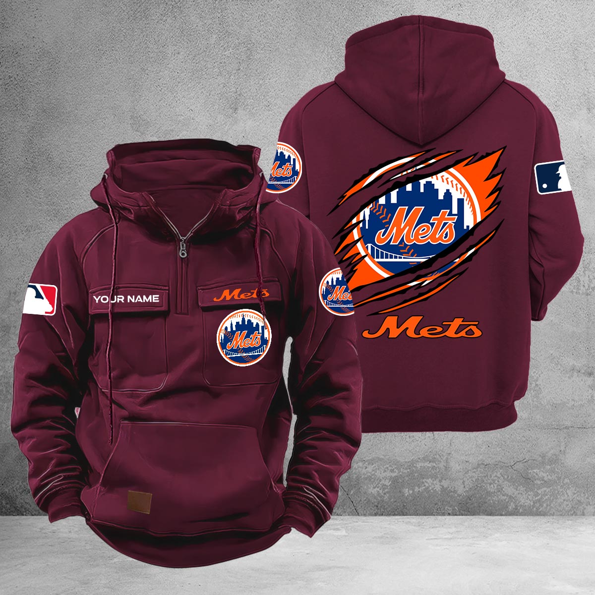 New York Mets Multi-Pockets Zip-Up Hoodie - Famjoys New York Mets Multi-Pockets Zip-Up Hoodie - Famjoys