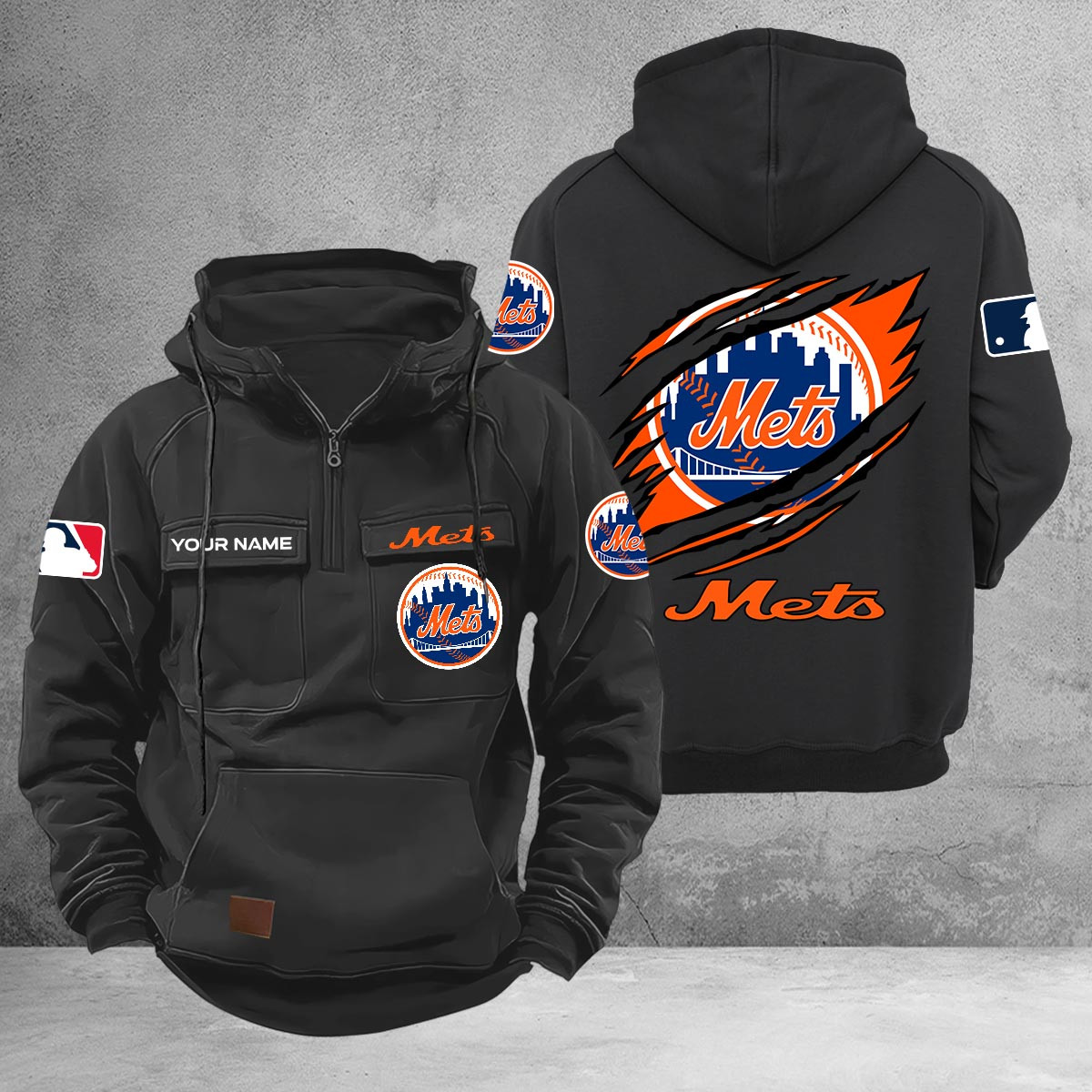 New York Mets Multi-Pockets Zip-Up Hoodie - Famjoys New York Mets Multi-Pockets Zip-Up Hoodie - Famjoys