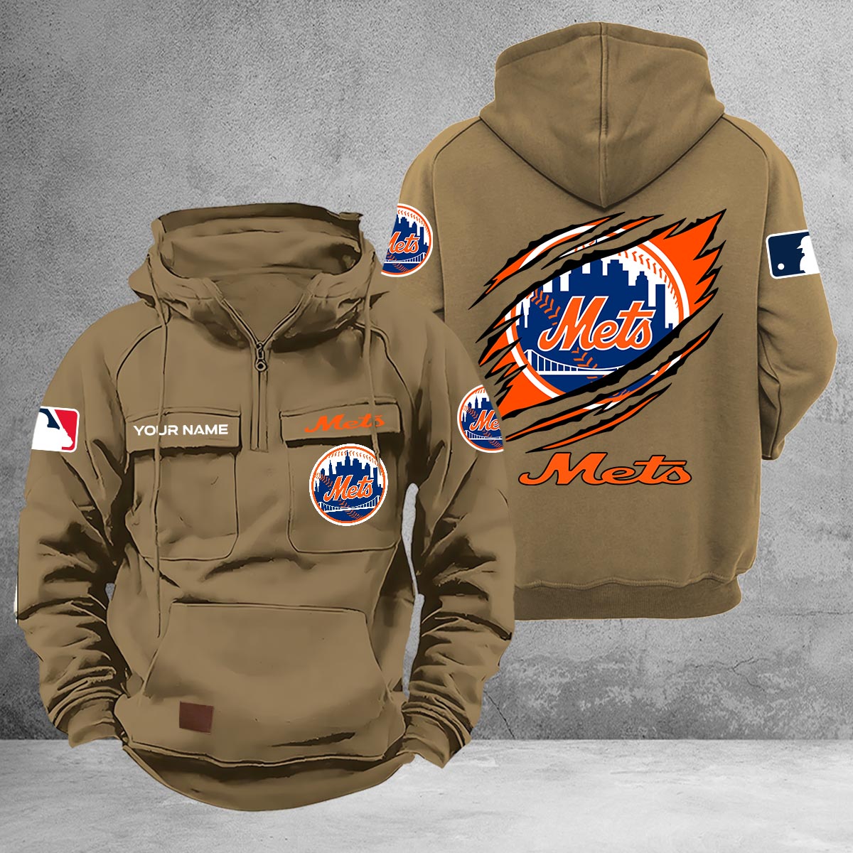 New York Mets Multi-Pockets Zip-Up Hoodie - Famjoys New York Mets Multi-Pockets Zip-Up Hoodie - Famjoys