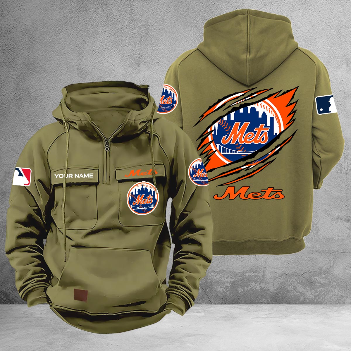 New York Mets Multi-Pockets Zip-Up Hoodie - Famjoys New York Mets Multi-Pockets Zip-Up Hoodie - Famjoys