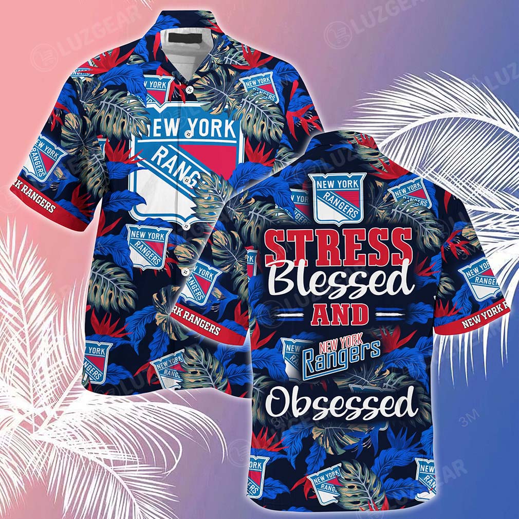 New York Rangers Beach Shirt, Stress Blessed Obsessed Summer Hawaiian - Famjoys New York Rangers Beach Shirt, Stress Blessed Obsessed Summer Hawaiian - Famjoys