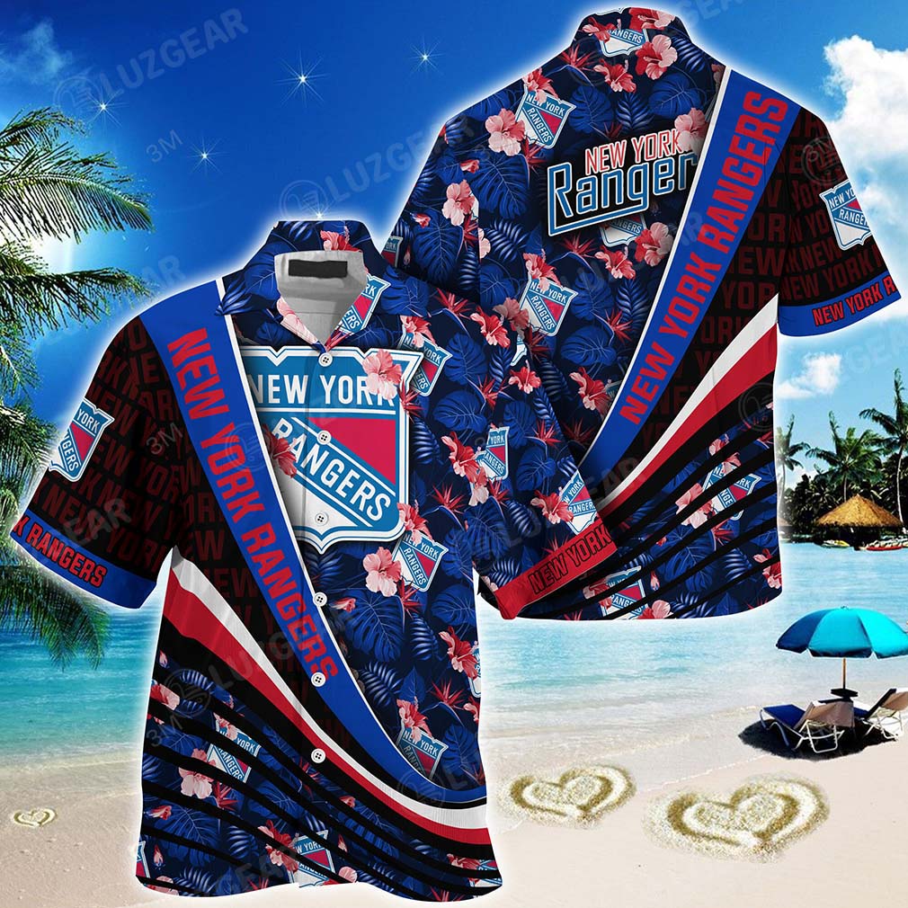 New York Rangers Hockey With Tropical Flower Pattern Hawaiian - Famjoys New York Rangers Hockey With Tropical Flower Pattern Hawaiian - Famjoys