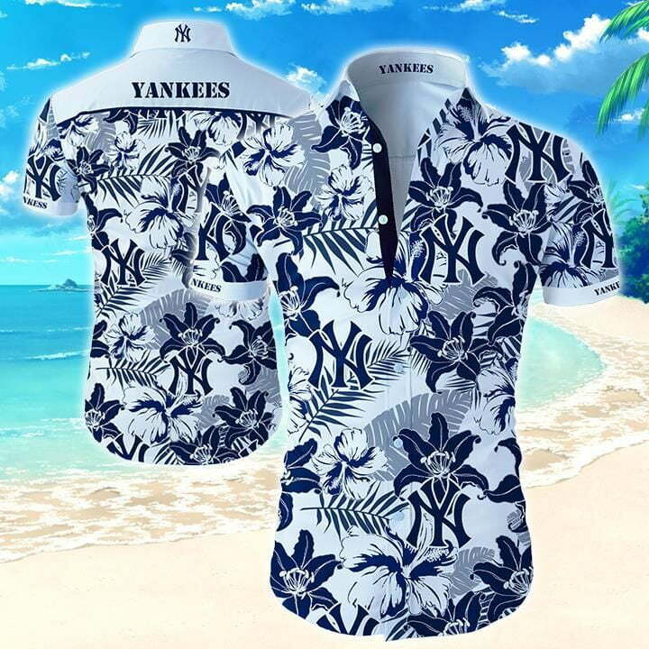 New York Yankees Baseball Floral Hawaiian Shirt - Famjoys New York Yankees Baseball Floral Hawaiian Shirt - Famjoys