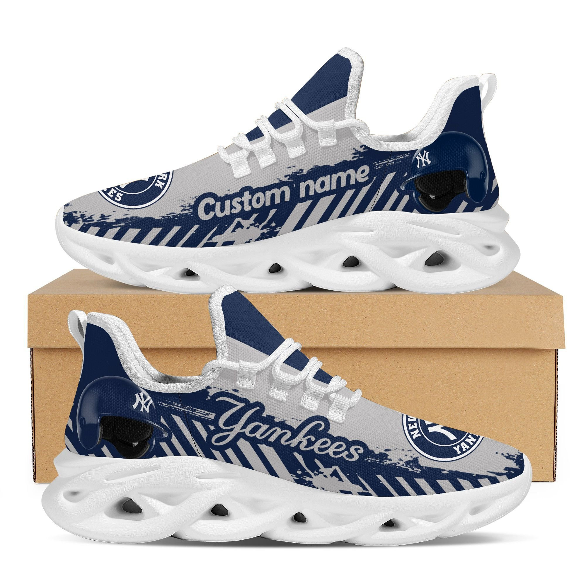 New York Yankees Baseball Team Helmet Custom Name Personalized And Max Soul Sneakers Shoes - Famjoys New York Yankees Baseball Team Helmet Custom Name Personalized And Max Soul Sneakers Shoes - Famjoys