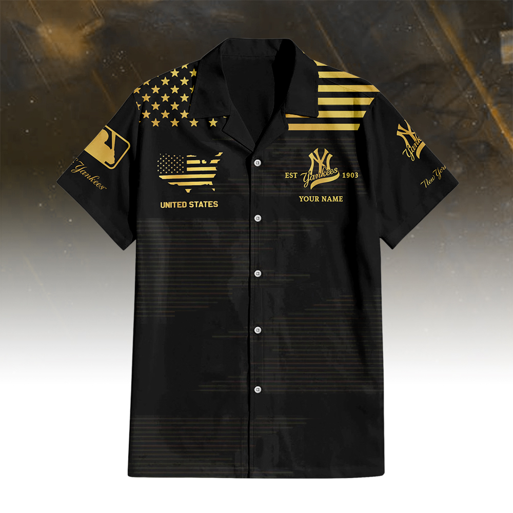 New York Yankees Golden Hawaiian Shirt - Famjoys New York Yankees Golden Hawaiian Shirt - Famjoys