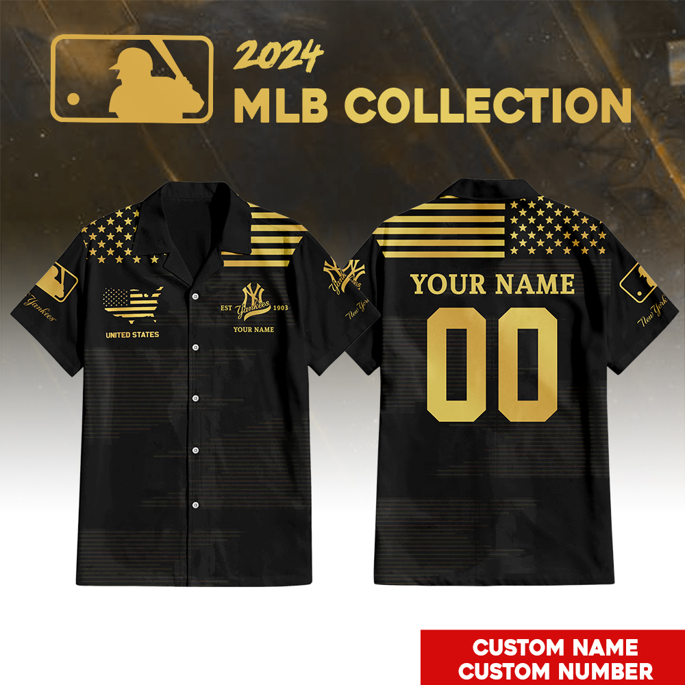 New York Yankees Golden Hawaiian Shirt - Famjoys New York Yankees Golden Hawaiian Shirt - Famjoys