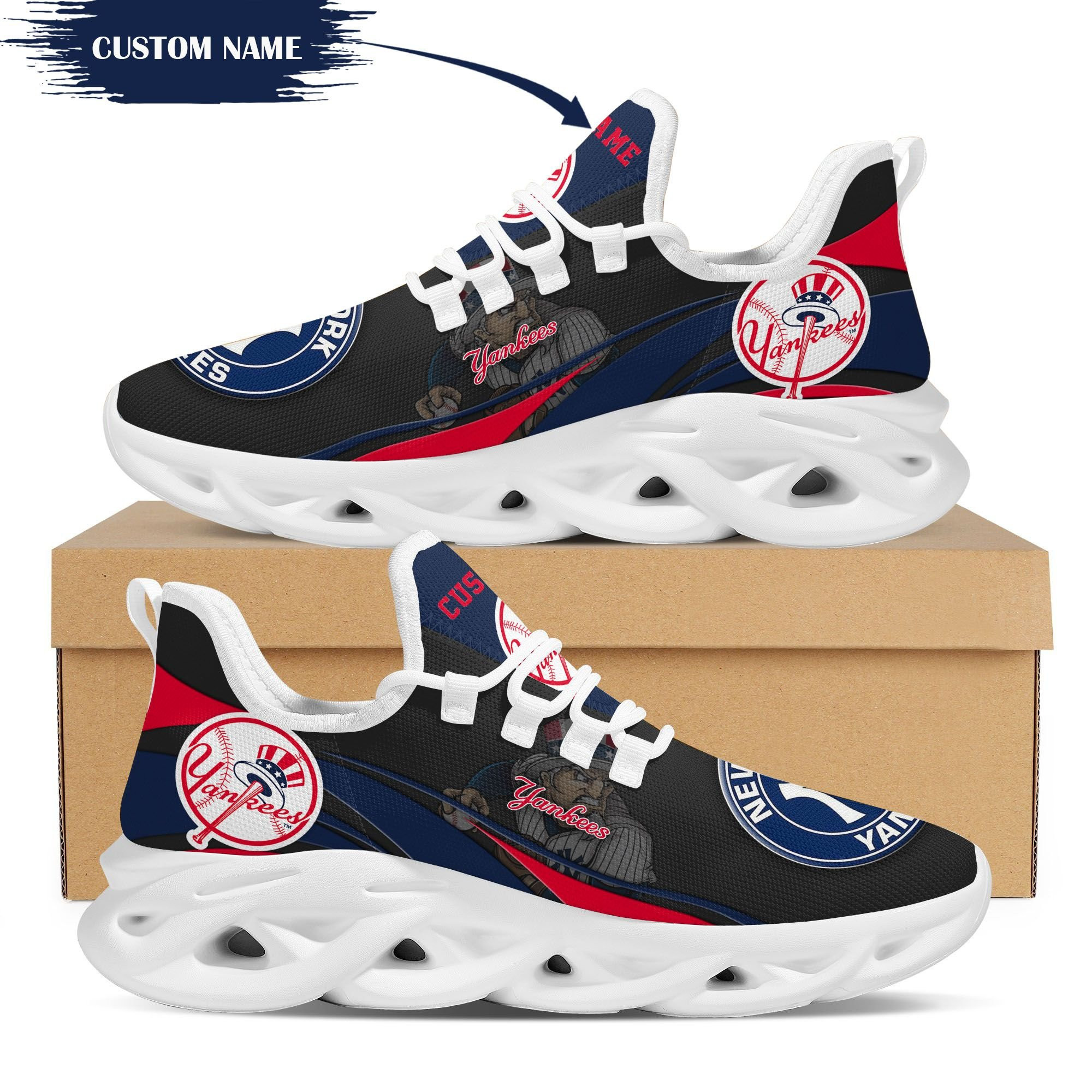 New York Yankees Mascot Custom Name Personalized Max Soul Sneakers - Famjoys New York Yankees Mascot Custom Name Personalized Max Soul Sneakers - Famjoys