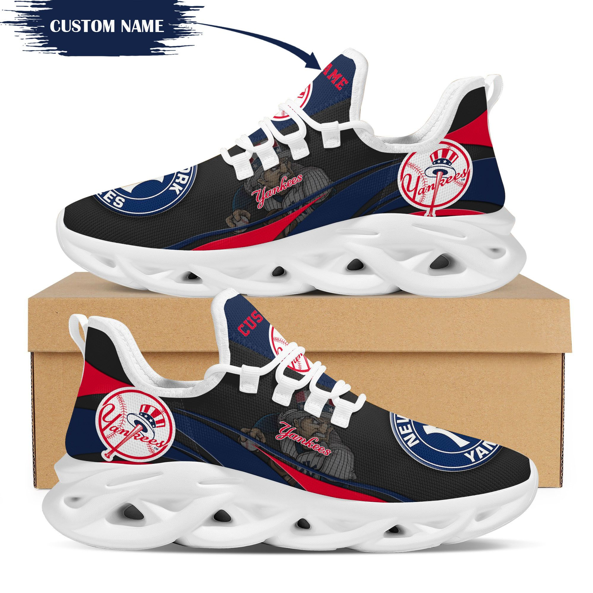 New York Yankees Mascot Custom Name Personalized Max Soul Sneakers - Famjoys New York Yankees Mascot Custom Name Personalized Max Soul Sneakers - Famjoys