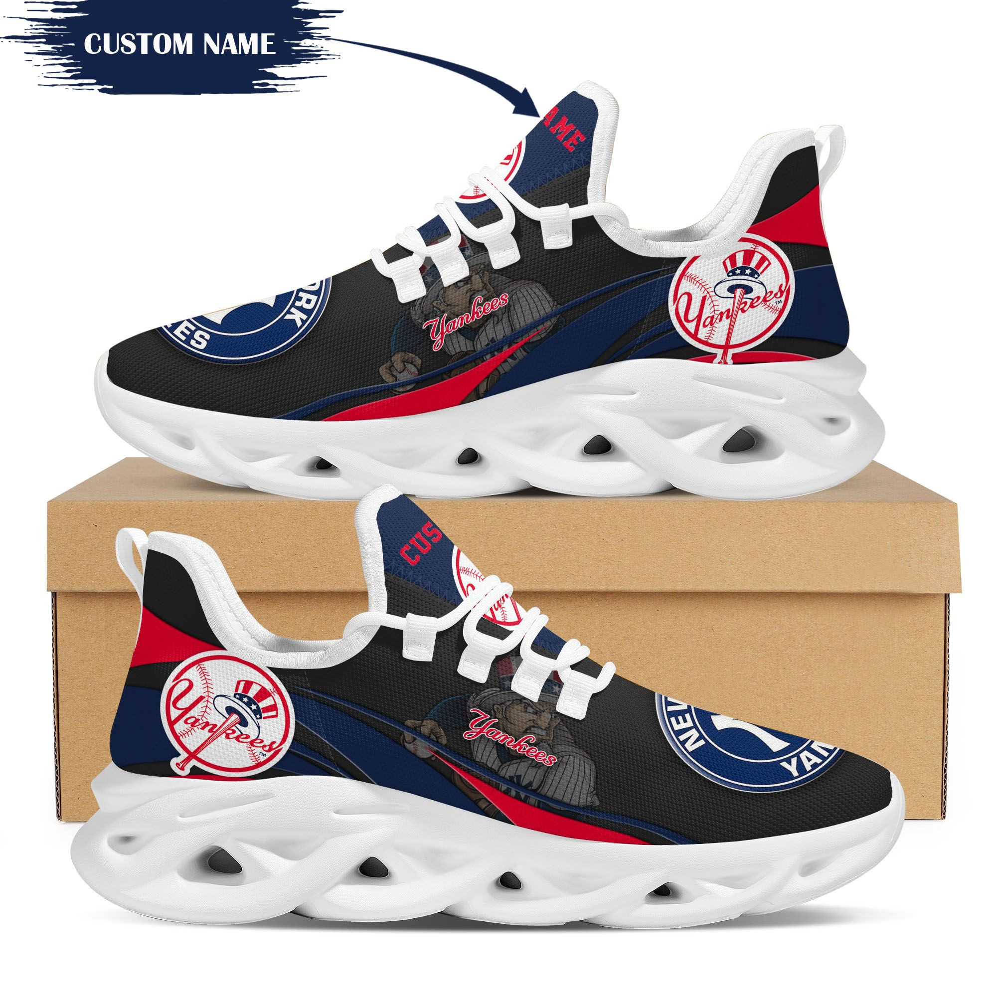 New York Yankees Mascot Custom Name Personalized Max Soul Sneakers Running Sports - Famjoys New York Yankees Mascot Custom Name Personalized Max Soul Sneakers Running Sports - Famjoys