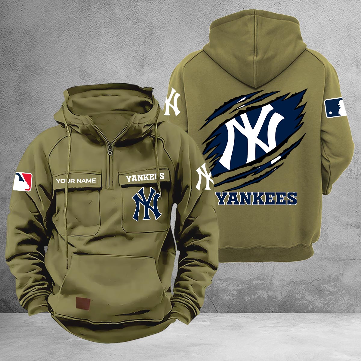 New York Yankees Multi-Pockets Zip-Up Hoodie - Famjoys New York Yankees Multi-Pockets Zip-Up Hoodie - Famjoys