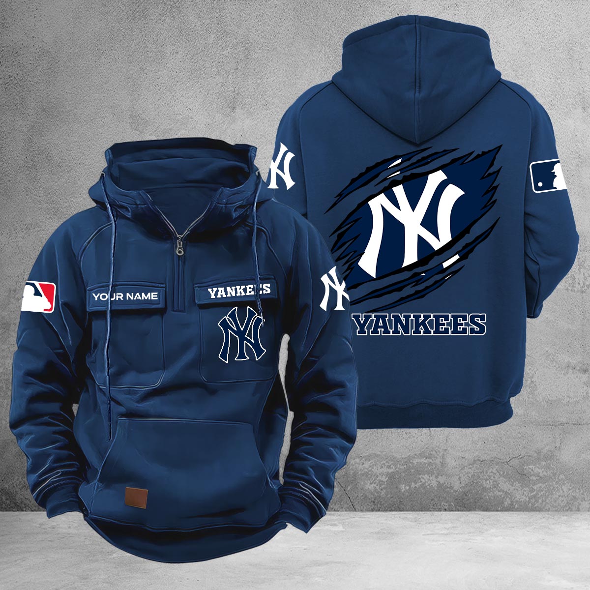New York Yankees Multi-Pockets Zip-Up Hoodie - Famjoys New York Yankees Multi-Pockets Zip-Up Hoodie - Famjoys