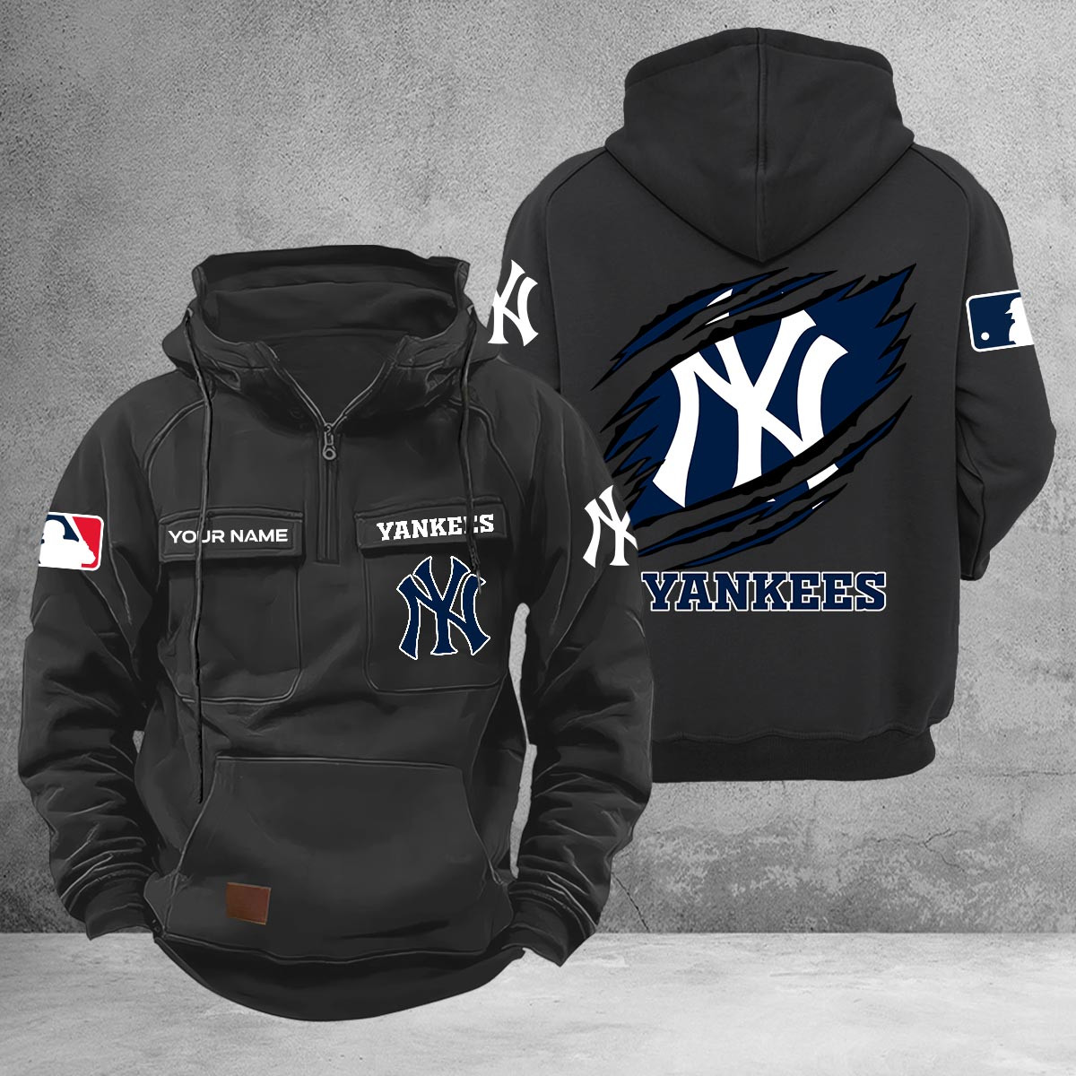 New York Yankees Multi-Pockets Zip-Up Hoodie - Famjoys New York Yankees Multi-Pockets Zip-Up Hoodie - Famjoys