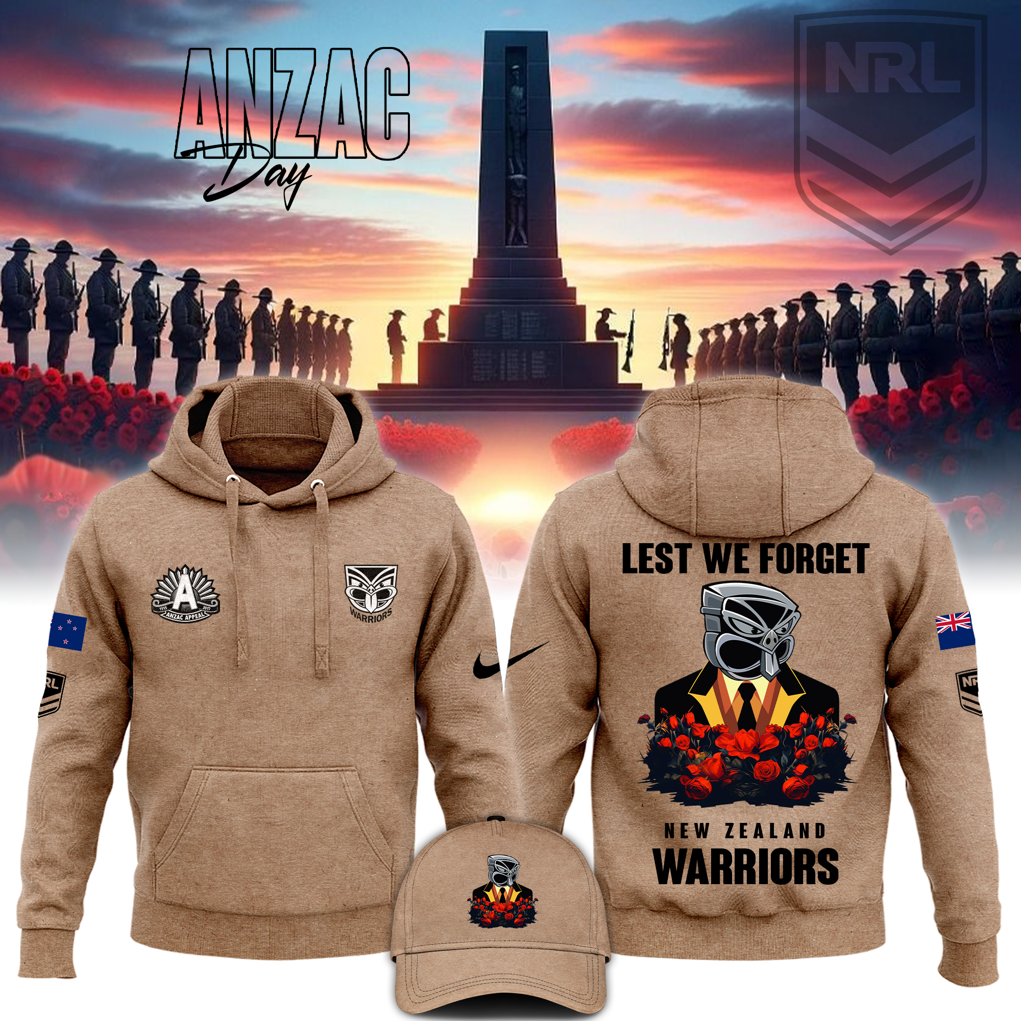 New Zealand Warriors ANZAC Day New Hoodie Limited - Famjoys New Zealand Warriors ANZAC Day New Hoodie Limited - Famjoys