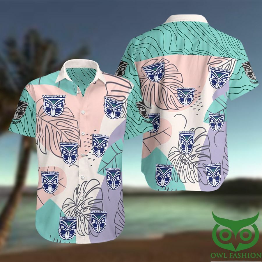New Zealand Warriors Pastel Pink Puple And Green Hawaiian Shirt - Famjoys New Zealand Warriors Pastel Pink Puple And Green Hawaiian Shirt - Famjoys