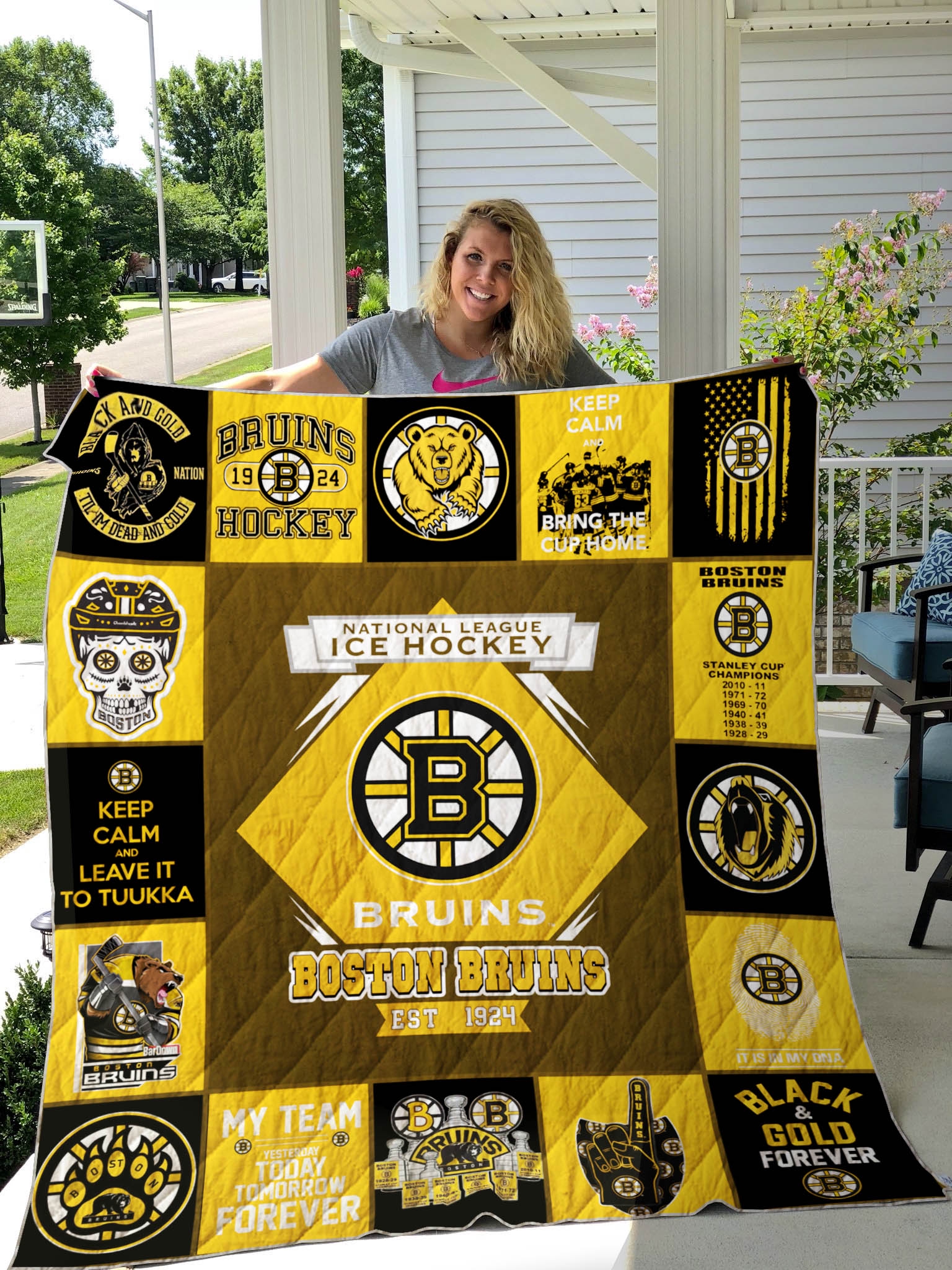Nhl Boston Bruins Quilt Blanket - Famjoys Nhl Boston Bruins Quilt Blanket - Famjoys