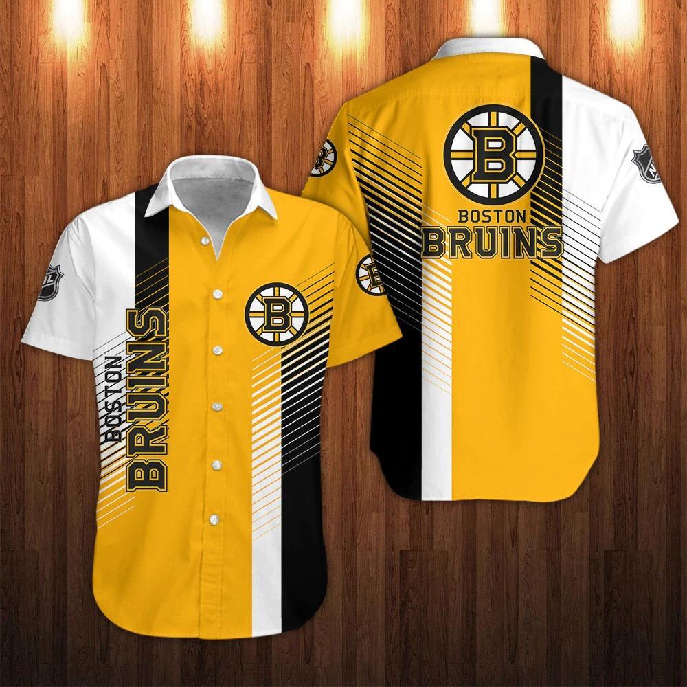 Nhl Boston Bruins Striped Short Sleeve Hawaiian Shirt - Famjoys Nhl Boston Bruins Striped Short Sleeve Hawaiian Shirt - Famjoys