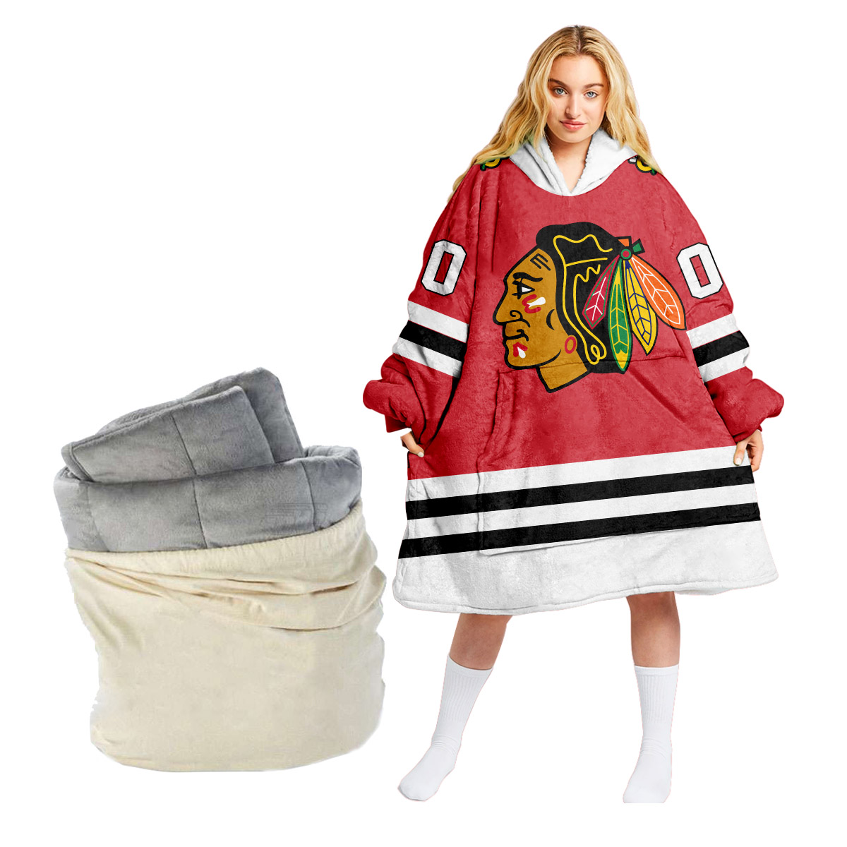 NHL Chicago Blackhawks Personalized Blanket Hoodie Hoodie Snuggie Hoodies For All Family - Famjoys NHL Chicago Blackhawks Personalized Blanket Hoodie Hoodie Snuggie Hoodies For All Family - Famjoys