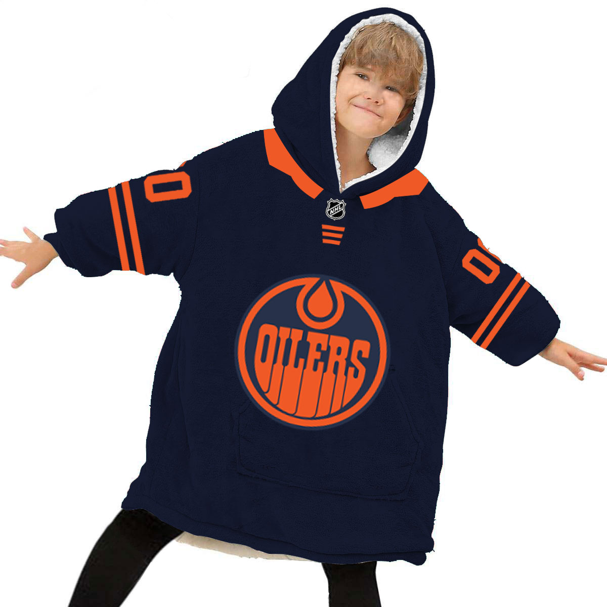NHL Edmonton Oilers Personalized Blanket Hoodie Hoodie Snuggie Hoodies For All Family - Famjoys NHL Edmonton Oilers Personalized Blanket Hoodie Hoodie Snuggie Hoodies For All Family - Famjoys