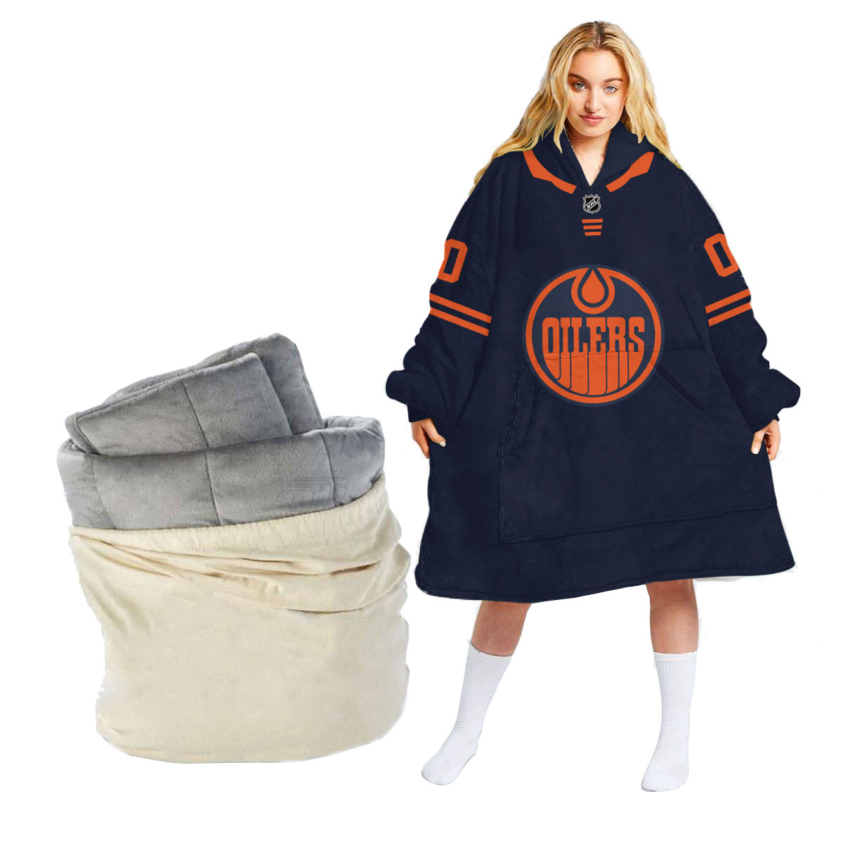 NHL Edmonton Oilers Personalized Blanket Hoodie Hoodie Snuggie Hoodies For All Family - Famjoys NHL Edmonton Oilers Personalized Blanket Hoodie Hoodie Snuggie Hoodies For All Family - Famjoys