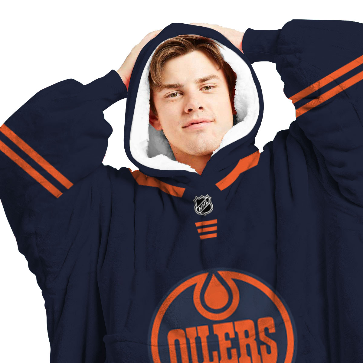 NHL Edmonton Oilers Personalized Blanket Hoodie Hoodie Snuggie Hoodies For All Family - Famjoys NHL Edmonton Oilers Personalized Blanket Hoodie Hoodie Snuggie Hoodies For All Family - Famjoys