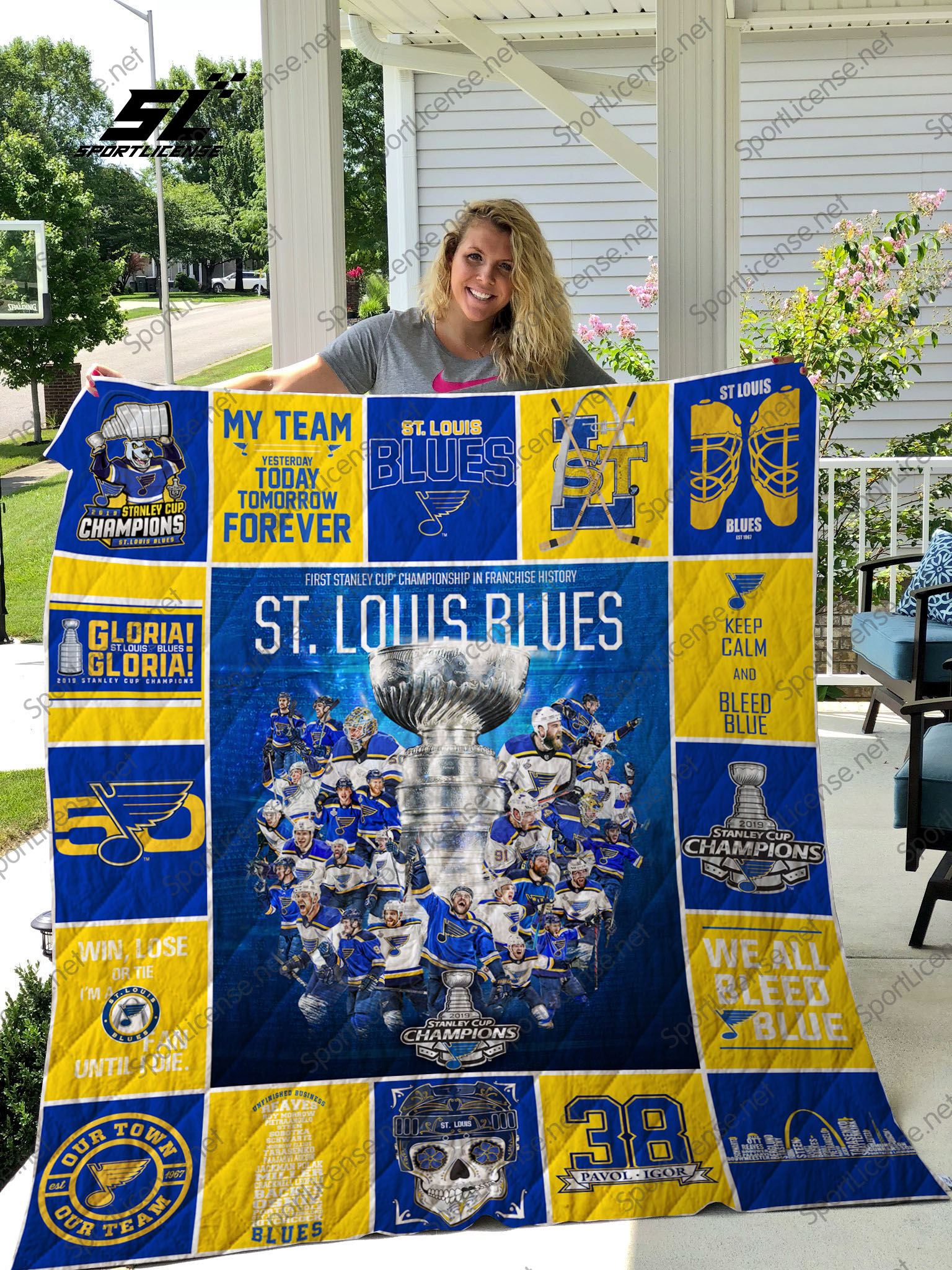 Nhl St. Louis Blues Quilt Blanket - Famjoys Nhl St. Louis Blues Quilt Blanket - Famjoys