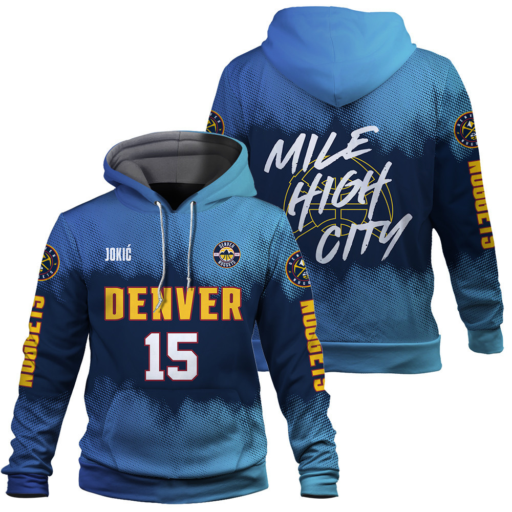 Nikola Jokic 15 NBA Denver Nuggets Mile High City Unisex 3D Hoodie - Famjoys Nikola Jokic 15 NBA Denver Nuggets Mile High City Unisex 3D Hoodie - Famjoys