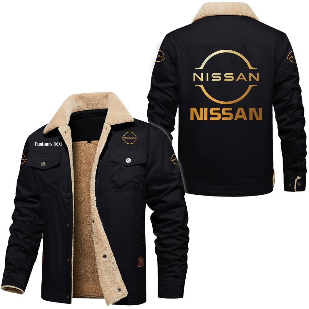 Nissan Golden Logo Cargo Fleece Lined Cotton Jacket Multicolor, vintage style, customize name 