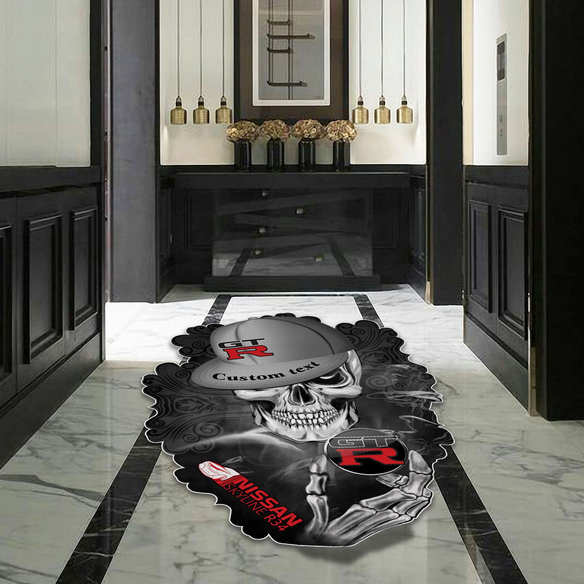 Nissan r34 Skull Shaped Luxurious Doormat, Rug Home Decor, Custom name - Famjoys Nissan r34 Skull Shaped Luxurious Doormat, Rug Home Decor, Custom name - Famjoys