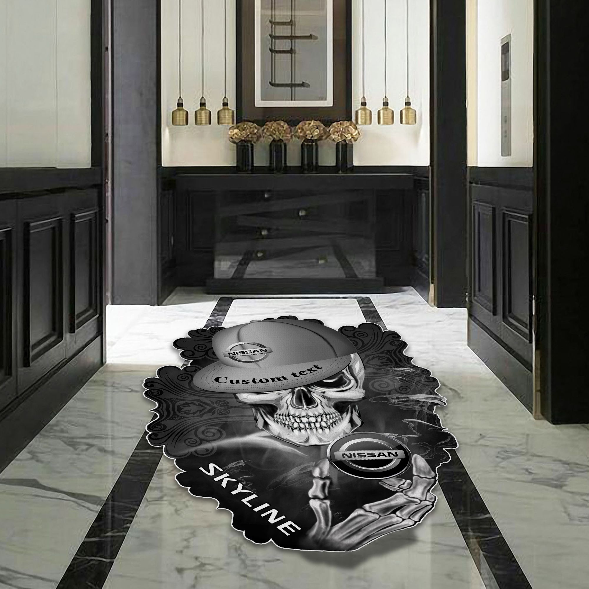 Nissan skyline Skull Shaped Luxurious Doormat, Rug Home Decor, Custom name - Famjoys Nissan skyline Skull Shaped Luxurious Doormat, Rug Home Decor, Custom name - Famjoys