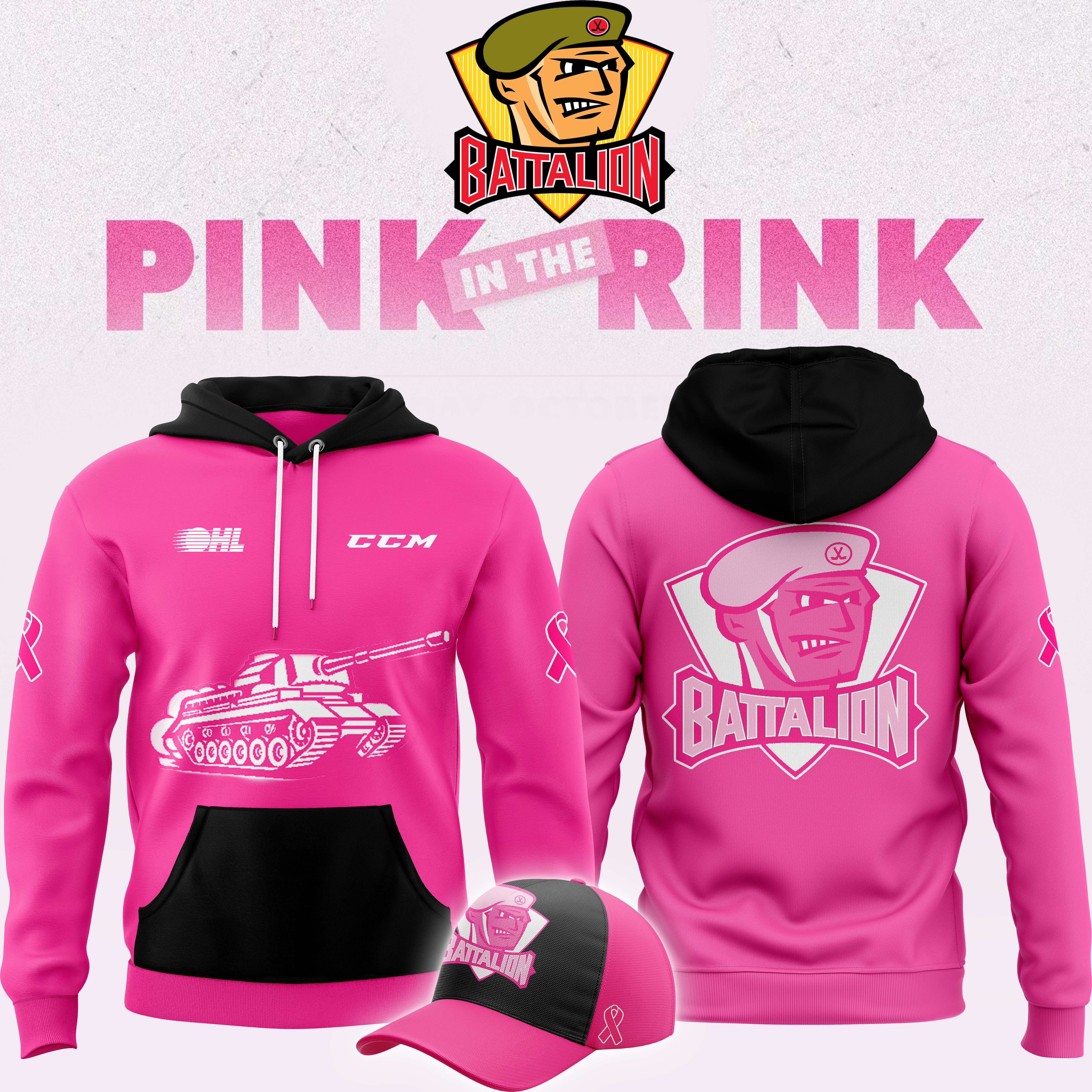 North Bay Battalion x Pink in the Rink Night Pullover Hoodie - Famjoys North Bay Battalion x Pink in the Rink Night Pullover Hoodie - Famjoys