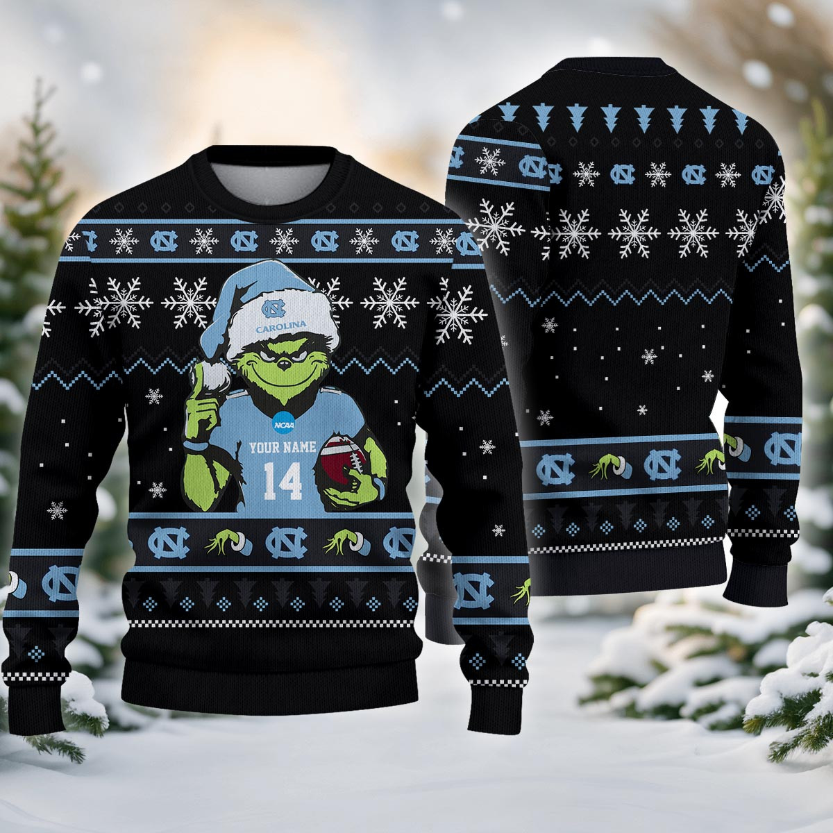 North Carolina Tar Heels Custom Christmas Ugly Sweater - Famjoys North Carolina Tar Heels Custom Christmas Ugly Sweater - Famjoys
