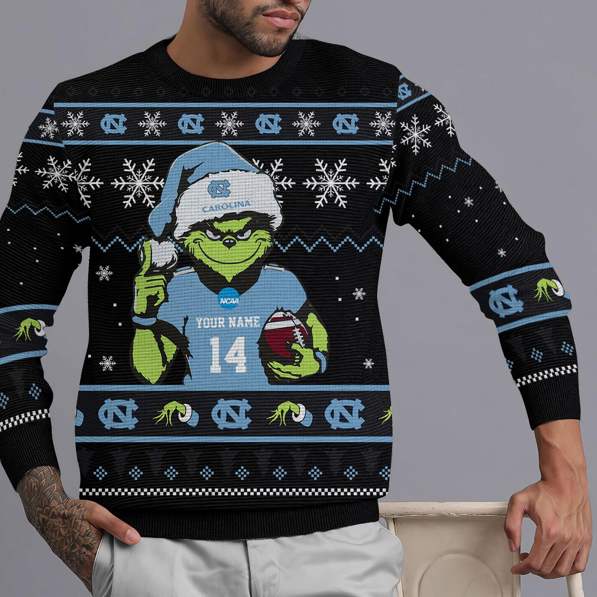 North Carolina Tar Heels Custom Christmas Ugly Sweater - Famjoys North Carolina Tar Heels Custom Christmas Ugly Sweater - Famjoys
