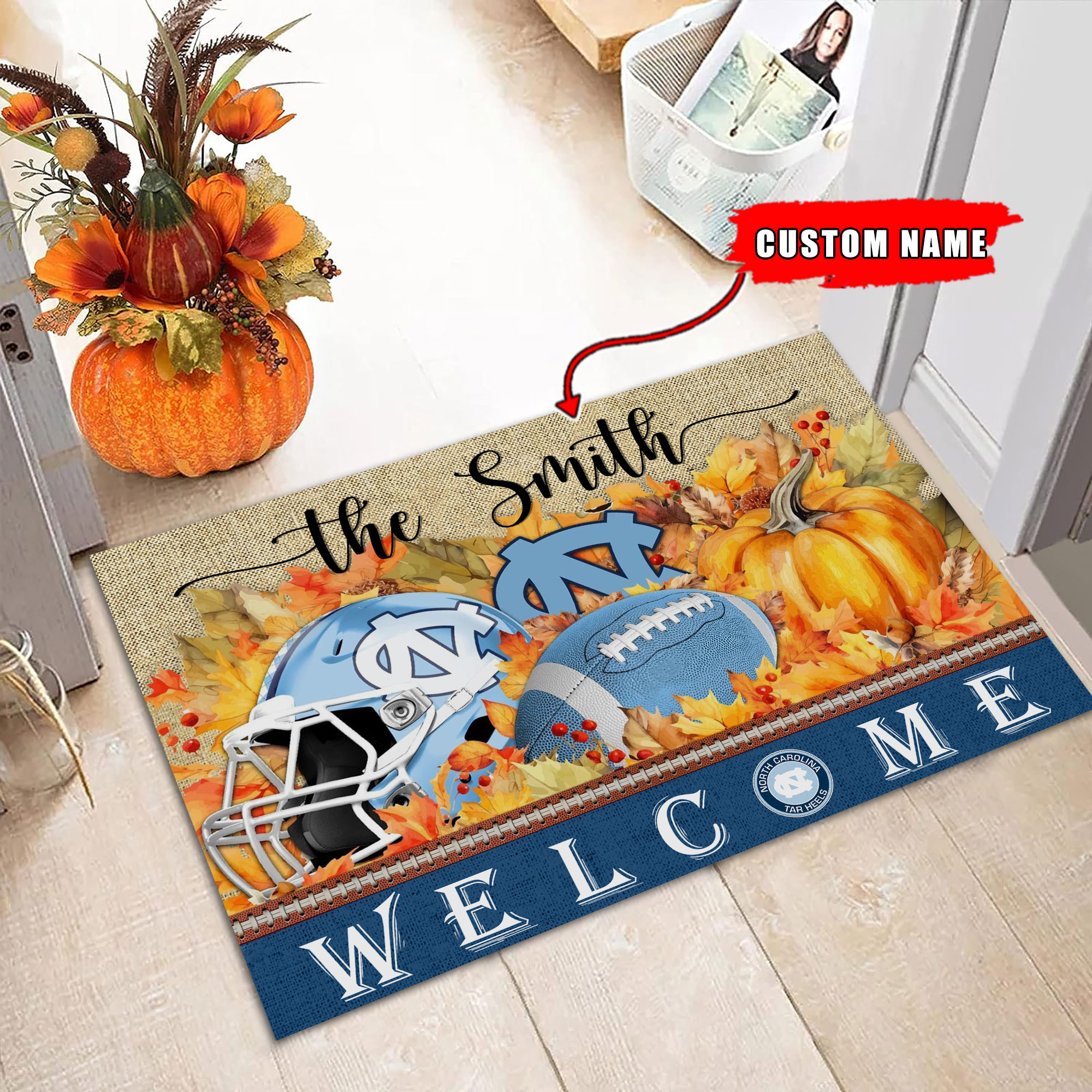 North Carolina Tar Heels Welcome Fall Football Doormat - Famjoys North Carolina Tar Heels Welcome Fall Football Doormat - Famjoys