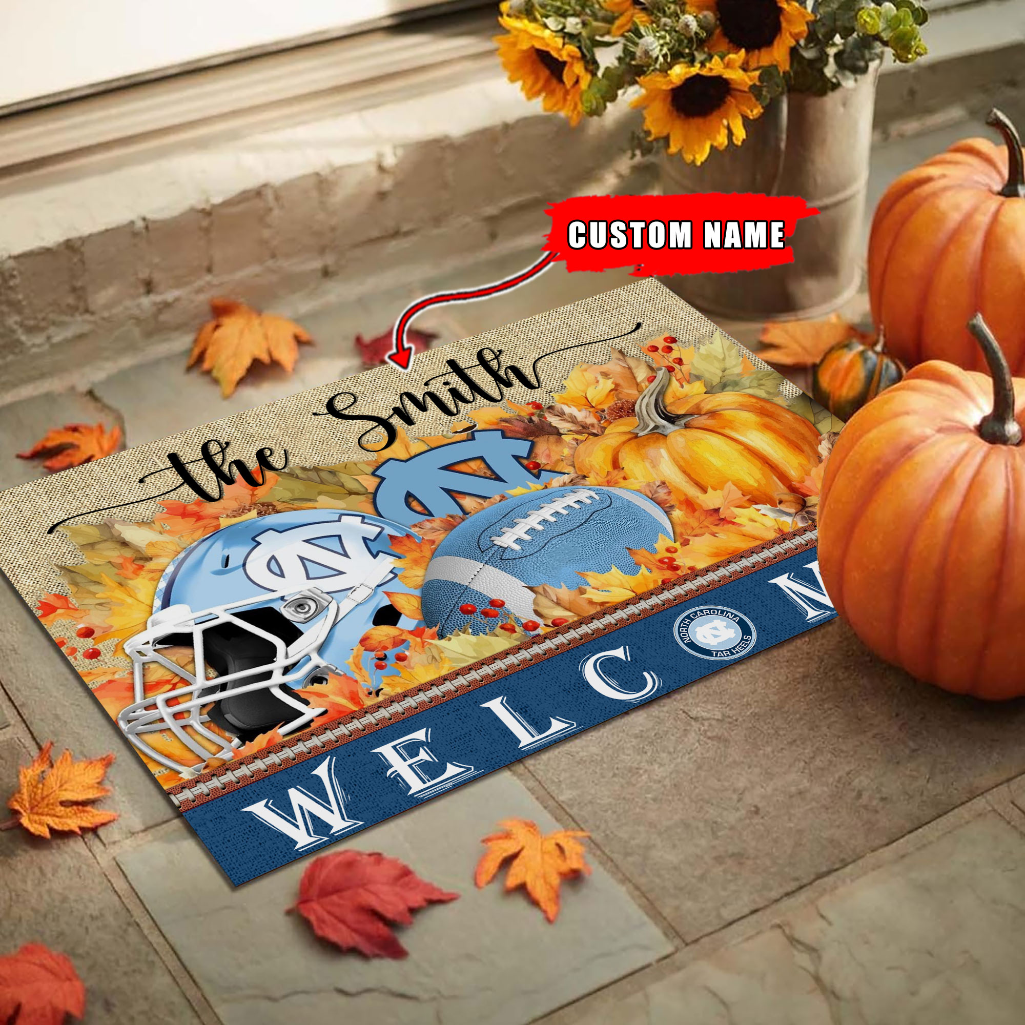 North Carolina Tar Heels Welcome Fall Football Doormat - Famjoys North Carolina Tar Heels Welcome Fall Football Doormat - Famjoys