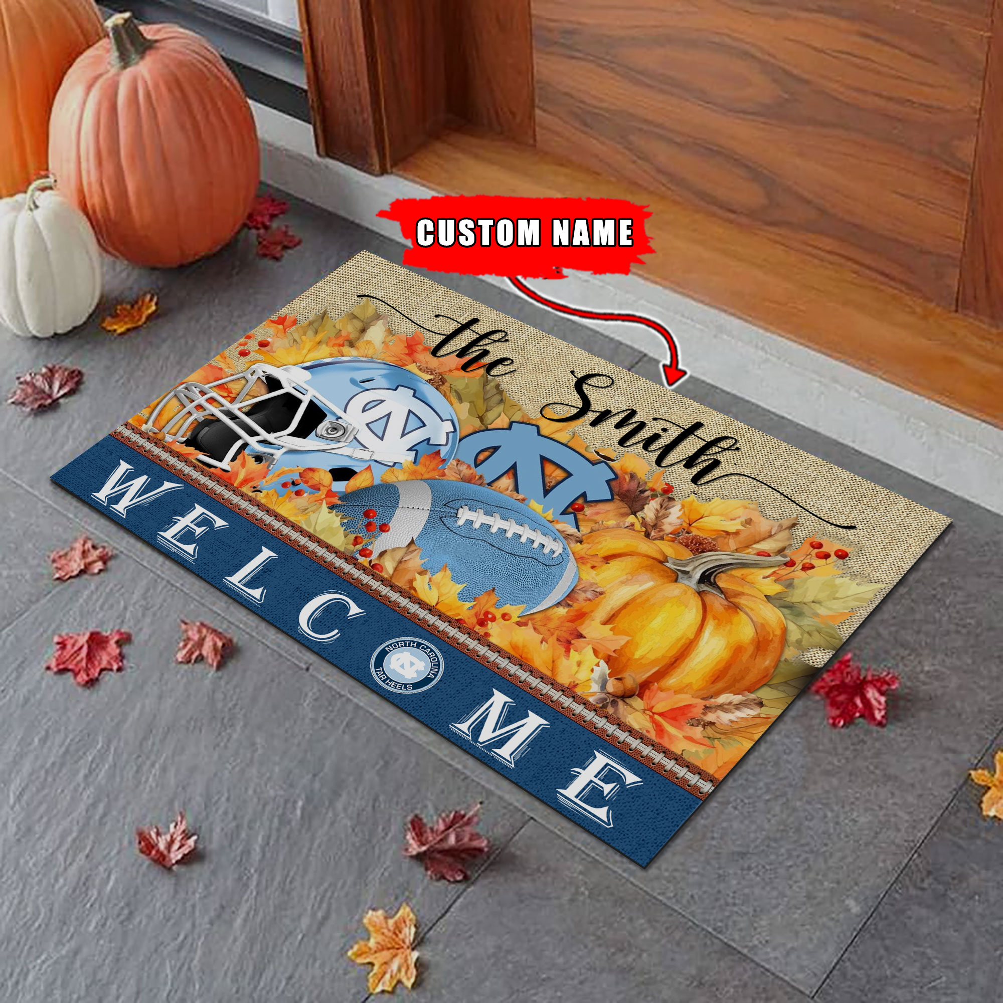 North Carolina Tar Heels Welcome Fall Football Doormat - Famjoys North Carolina Tar Heels Welcome Fall Football Doormat - Famjoys