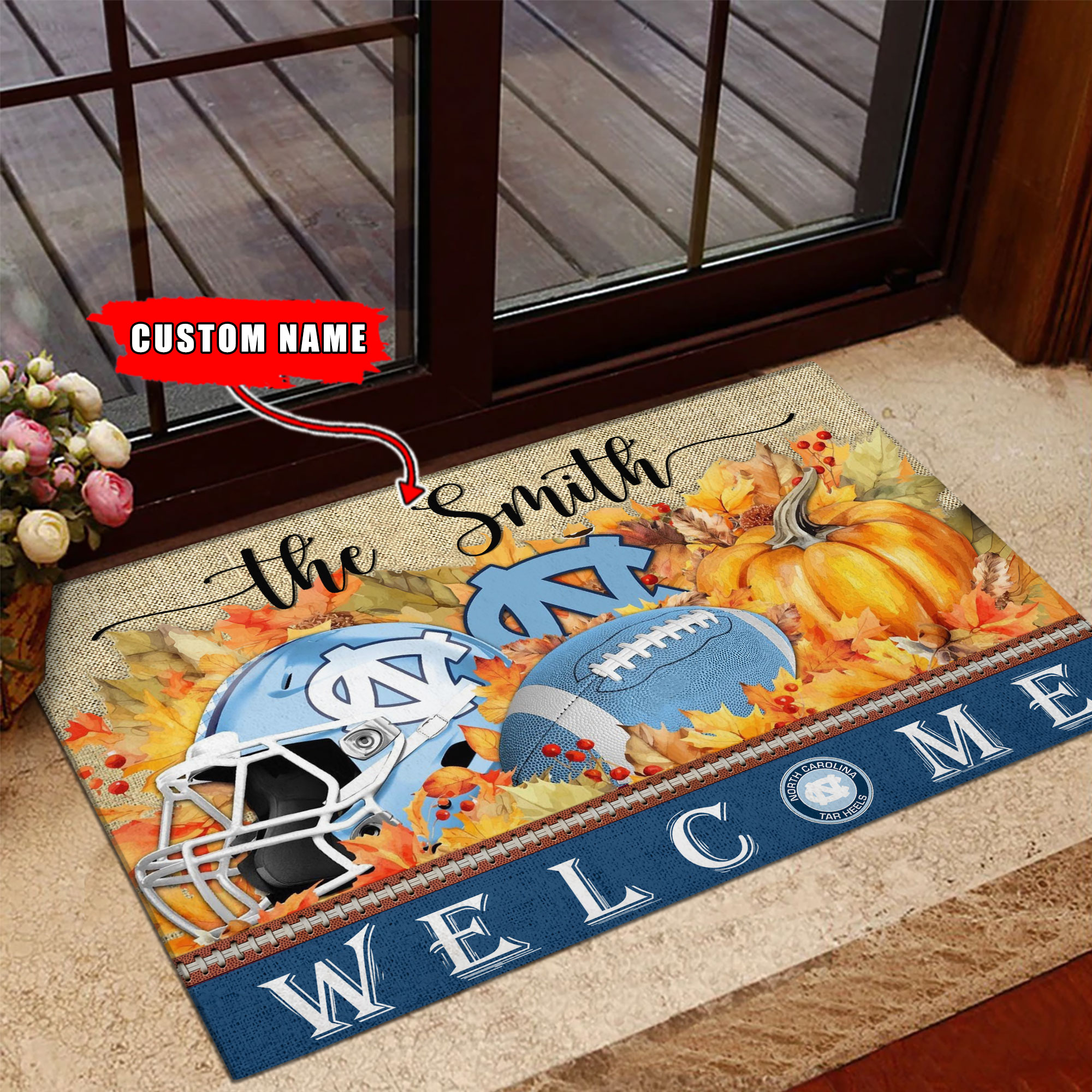 North Carolina Tar Heels Welcome Fall Football Doormat - Famjoys North Carolina Tar Heels Welcome Fall Football Doormat - Famjoys