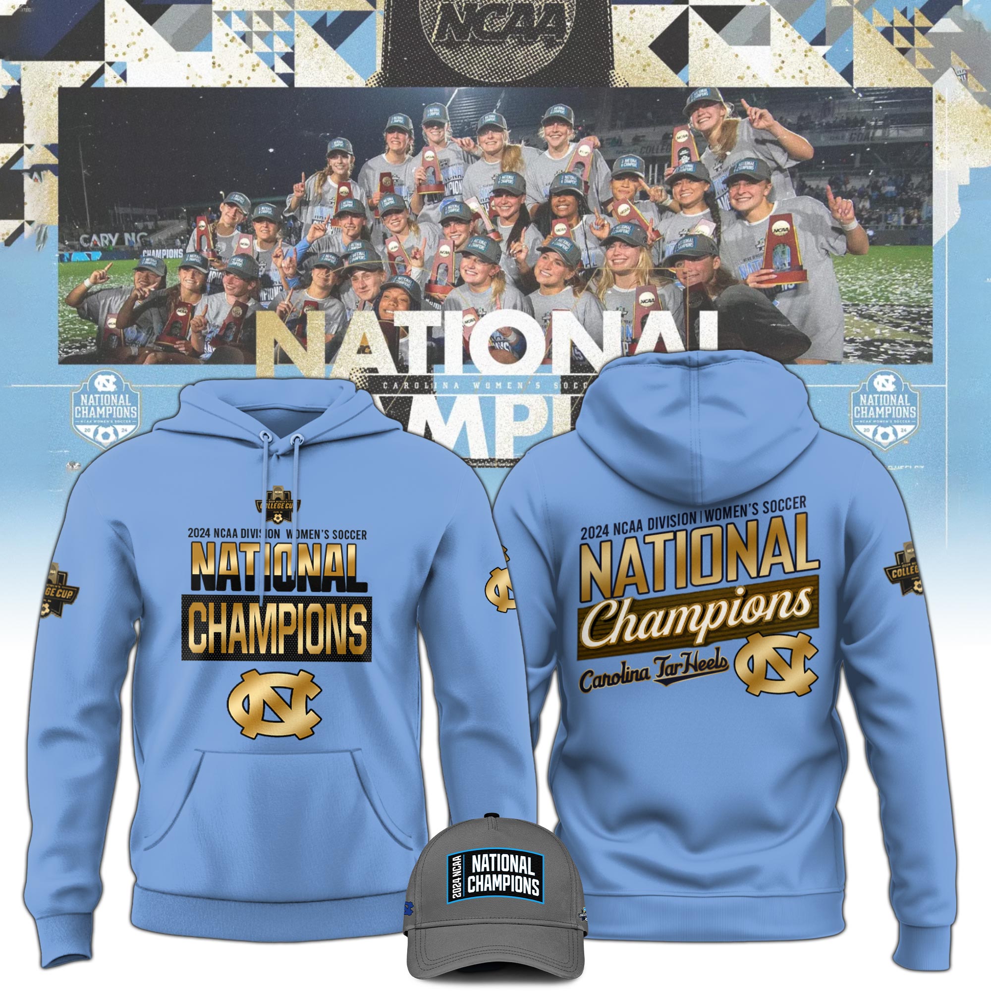 North Carolina WoSoccer National Champions Gold Hoodie - Famjoys North Carolina WoSoccer National Champions Gold Hoodie - Famjoys