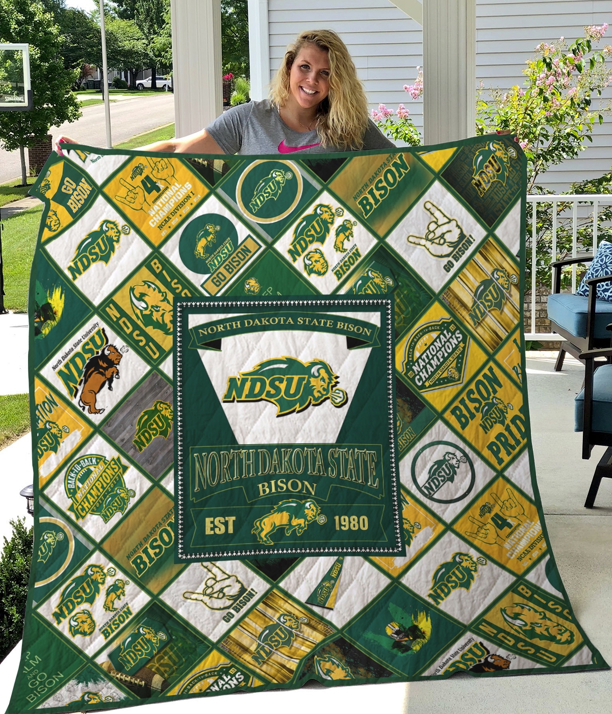 North Dakota State Bison Quilt Blanket #1444 - Famjoys North Dakota State Bison Quilt Blanket #1444 - Famjoys