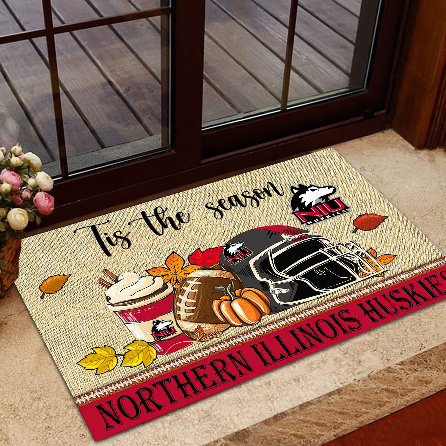Northern Illinois Huskies Fall Football Custom Doormat - Custom Text - Famjoys Northern Illinois Huskies Fall Football Custom Doormat - Custom Text - Famjoys