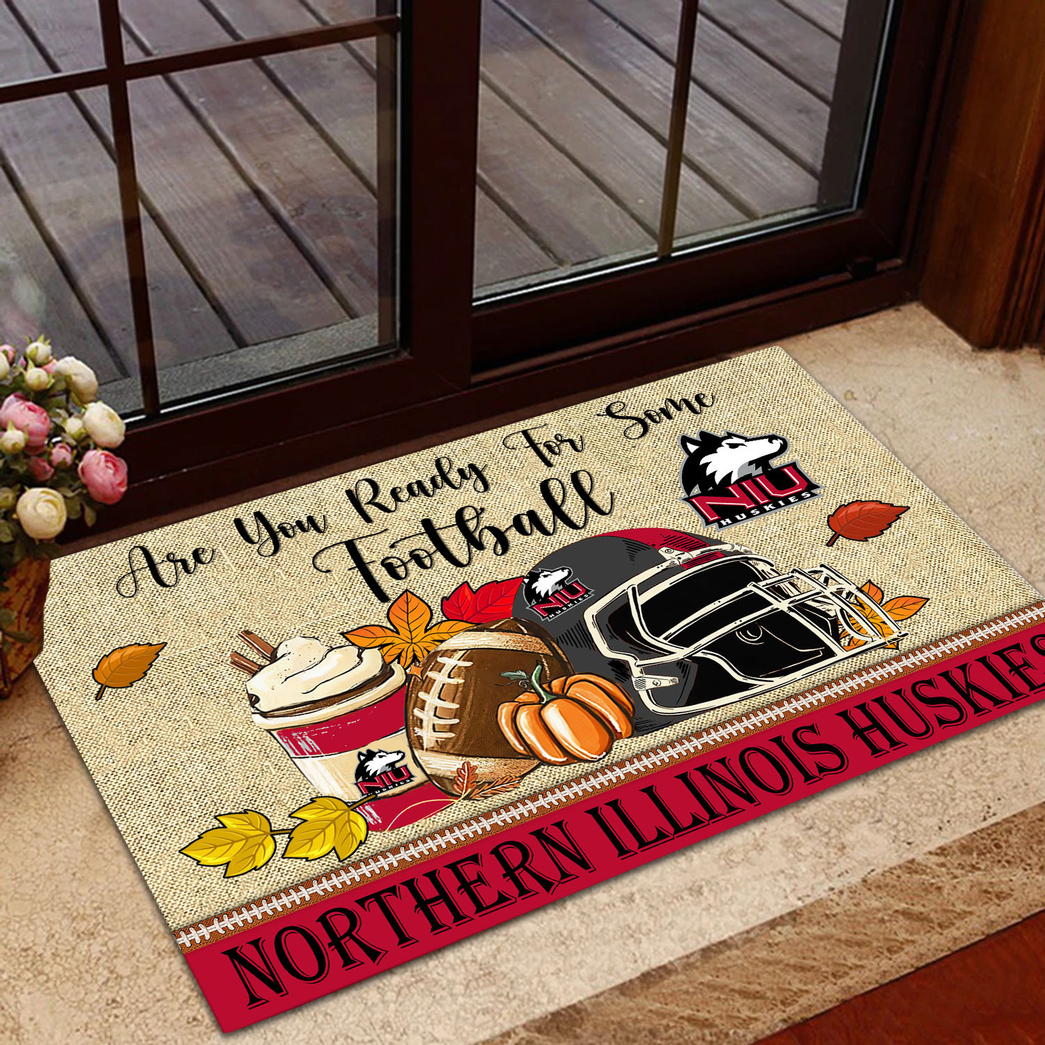 Northern Illinois Huskies Fall Football Custom Doormat - Custom Text - Famjoys Northern Illinois Huskies Fall Football Custom Doormat - Custom Text - Famjoys