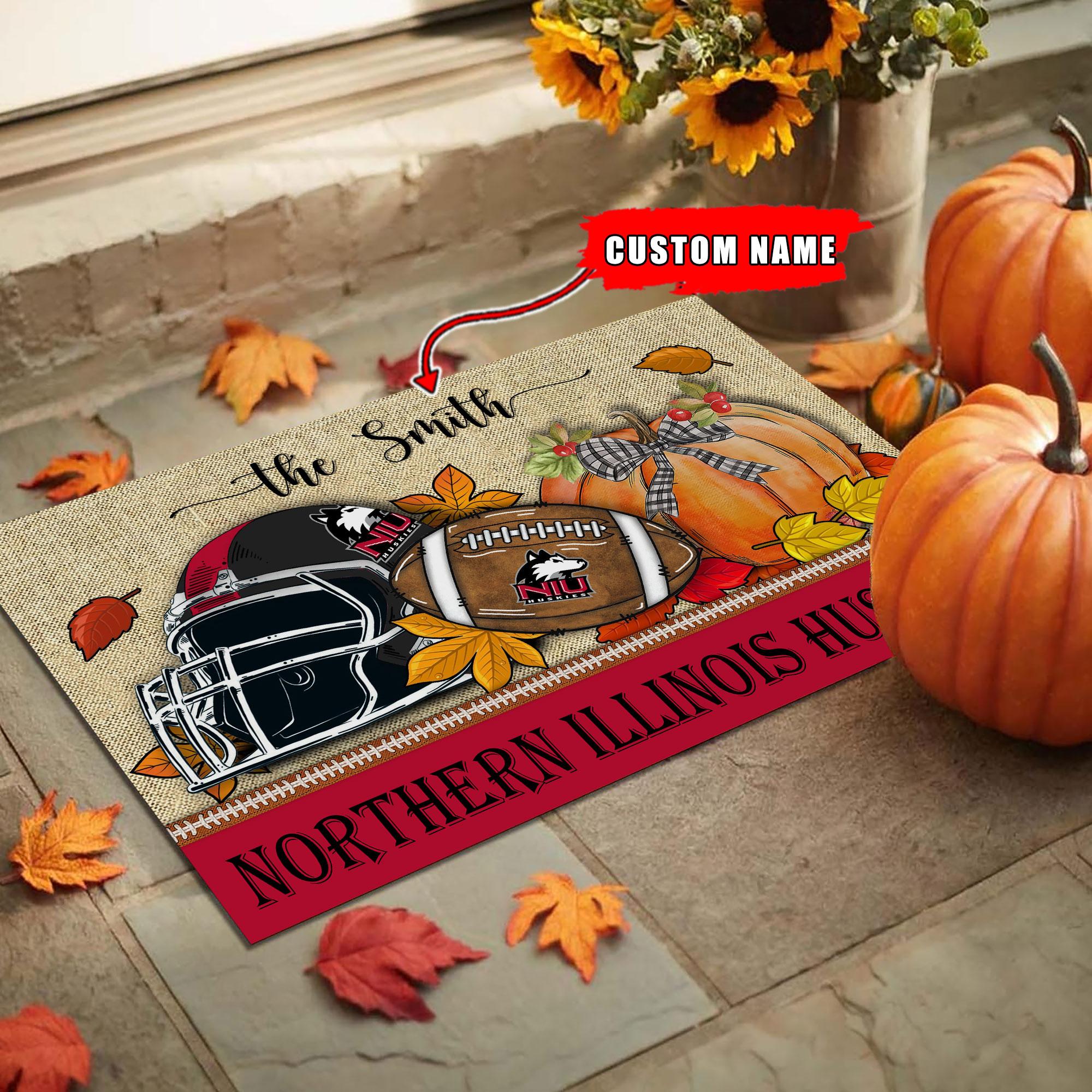 Northern Illinois Huskies Fall Football Doormat - Famjoys Northern Illinois Huskies Fall Football Doormat - Famjoys