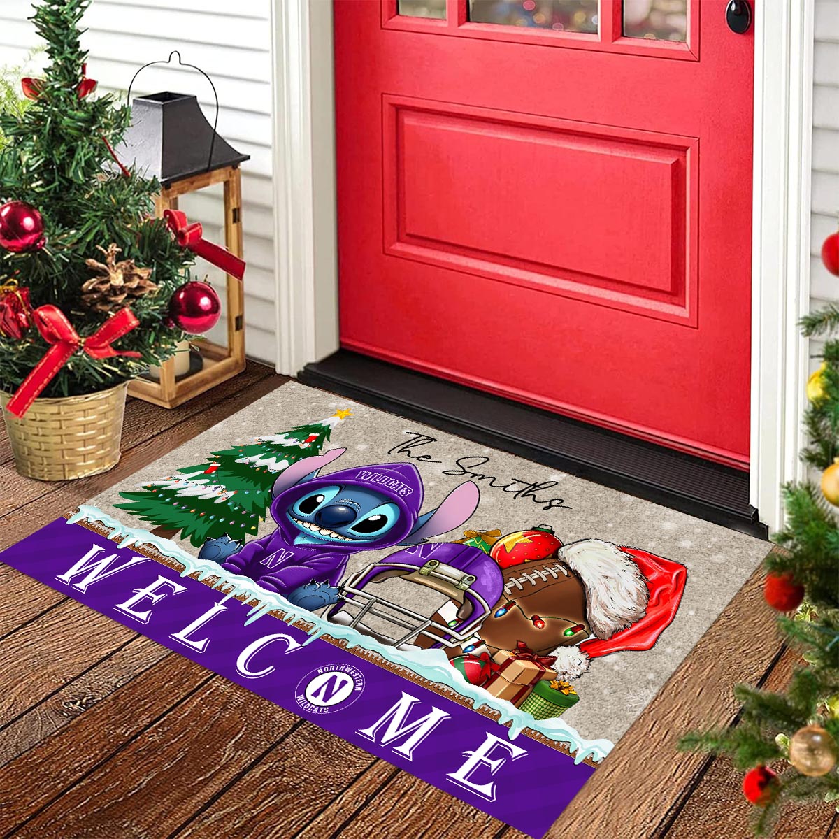 Northwestern Wildcats Cute Stitch Christmas Doormat - Famjoys Northwestern Wildcats Cute Stitch Christmas Doormat - Famjoys