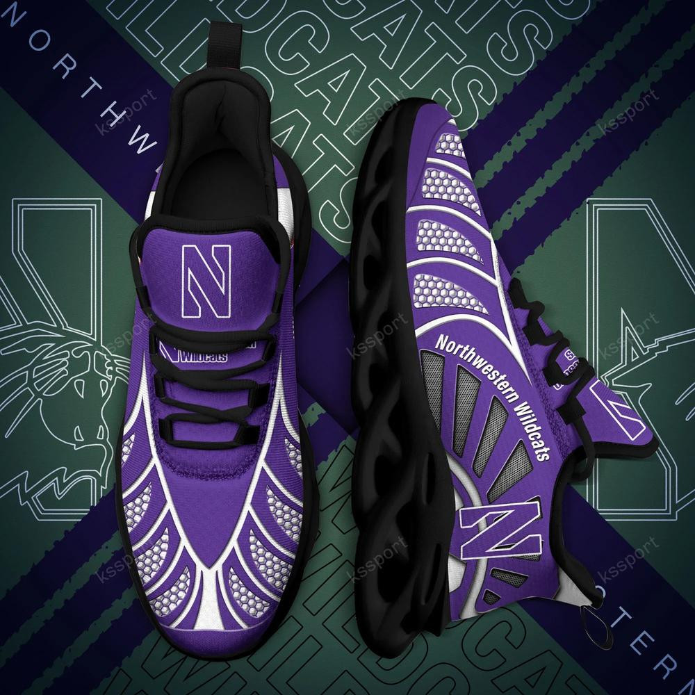 Northwestern Wildcats Max Soul Clunky, Black And White Running Shoes - Famjoys Northwestern Wildcats Max Soul Clunky, Black And White Running Shoes - Famjoys