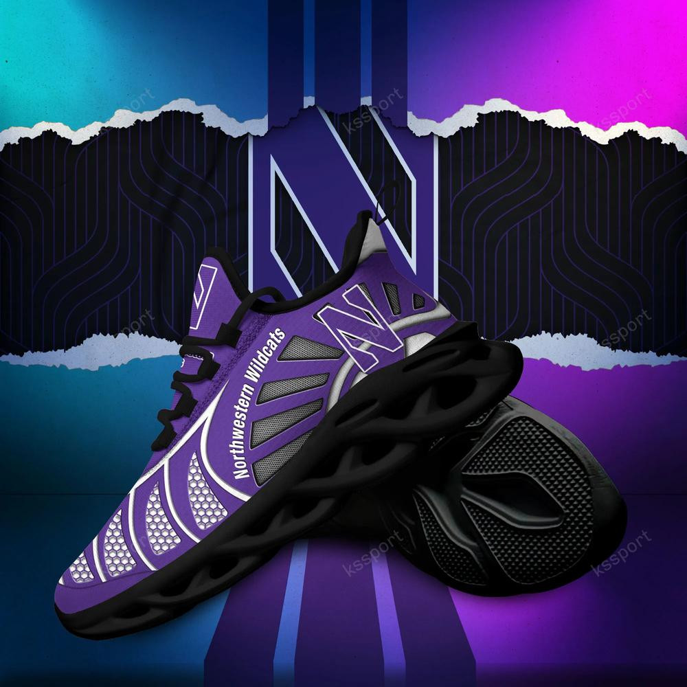 Northwestern Wildcats Max Soul Clunky, Black And White Running Shoes - Famjoys Northwestern Wildcats Max Soul Clunky, Black And White Running Shoes - Famjoys