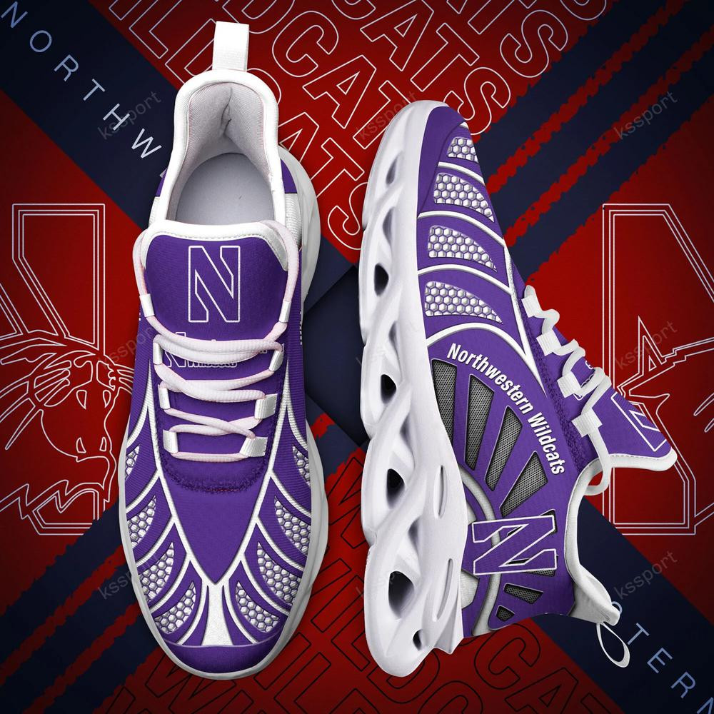 Northwestern Wildcats Max Soul Clunky, Black And White Running Shoes - Famjoys Northwestern Wildcats Max Soul Clunky, Black And White Running Shoes - Famjoys